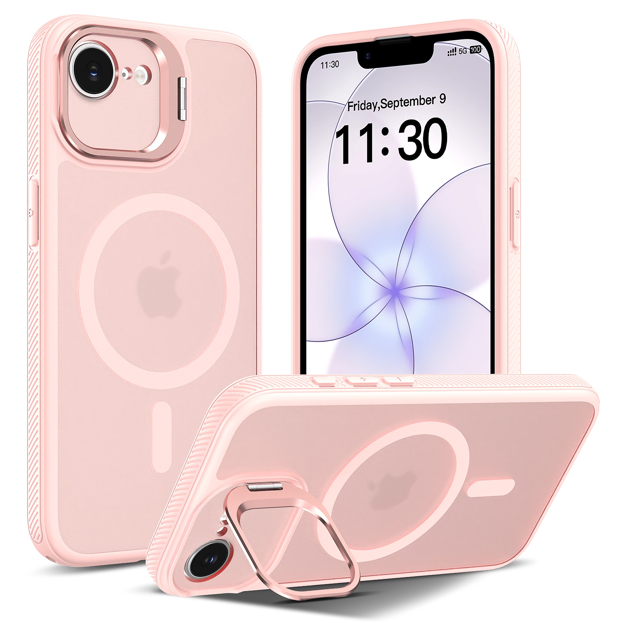 SendaFit Precise-Cutout Camera Stand MagSafe Case for iPhone 16e - Light Pink