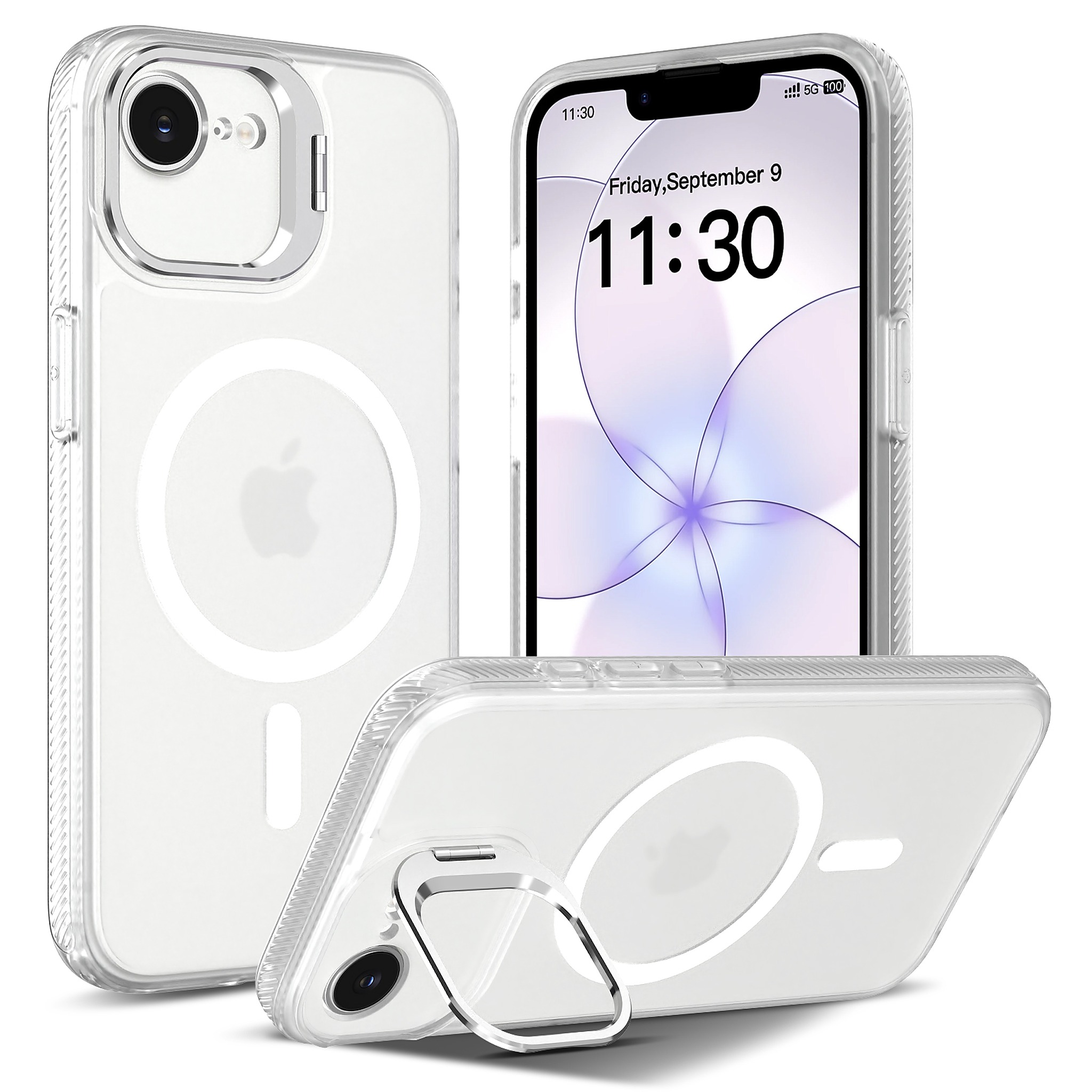 SendaFit Precise-Cutout Camera Stand MagSafe Case for iPhone 16e - Frosted Clear