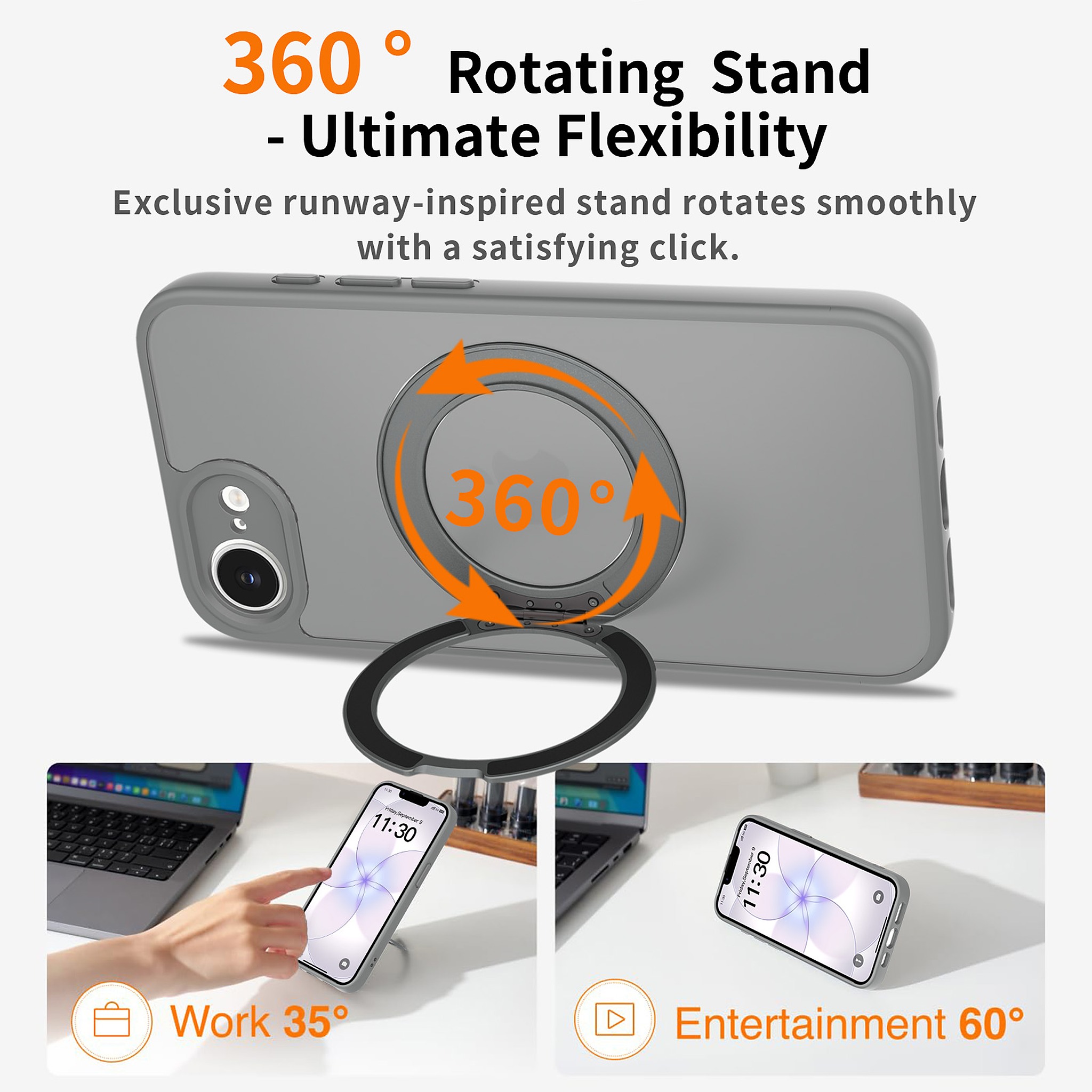 SendaFit Precise-Cutout Matte Skin-Feel 360° Stand Case for iPhone 16e detail 13