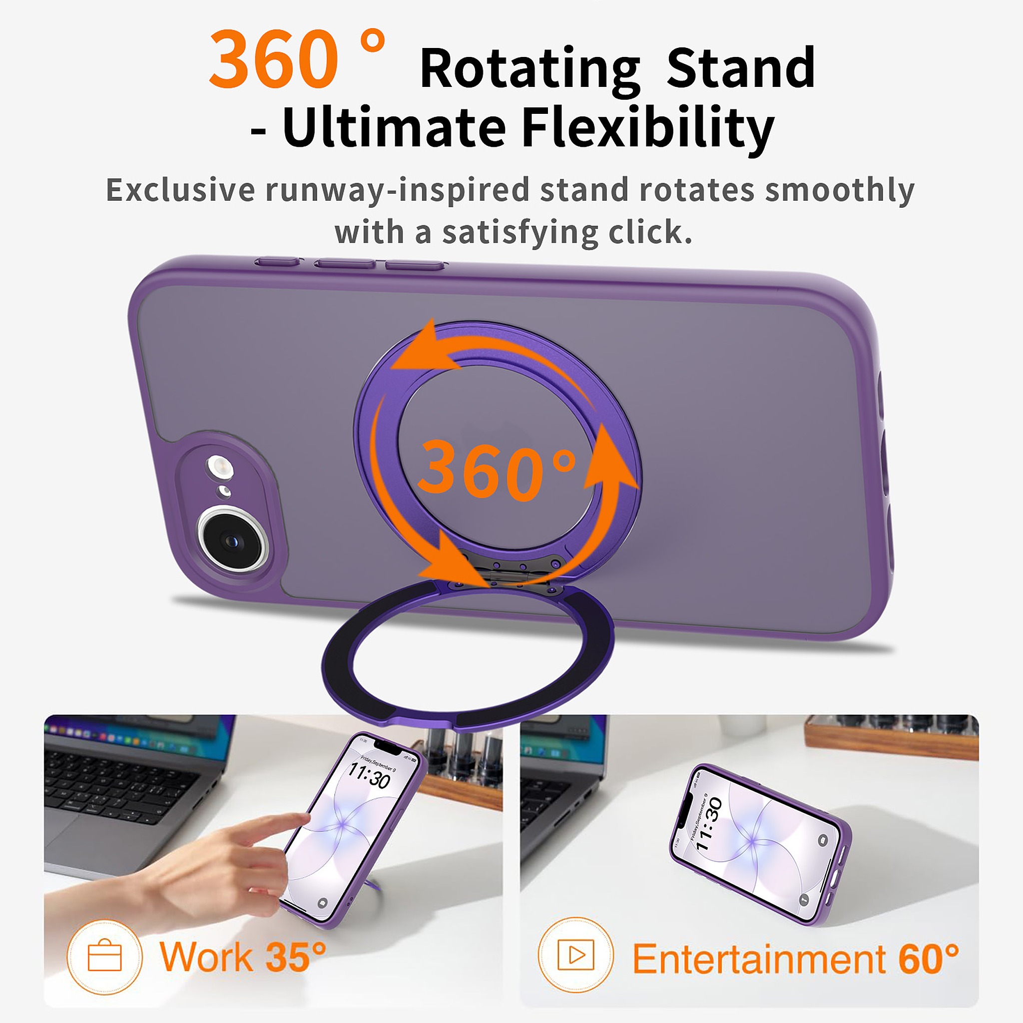 SendaFit Precise-Cutout Matte Skin-Feel 360° Stand Case for iPhone 16e detail 18