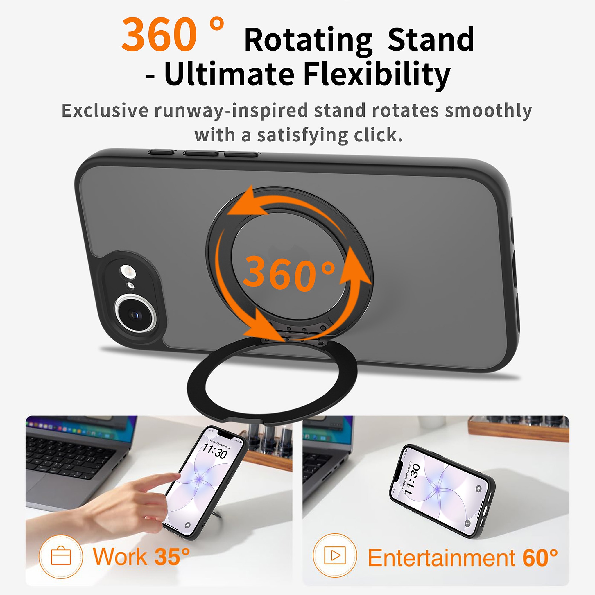 SendaFit Precise-Cutout Matte Skin-Feel 360° Stand Case for iPhone 16e detail 23