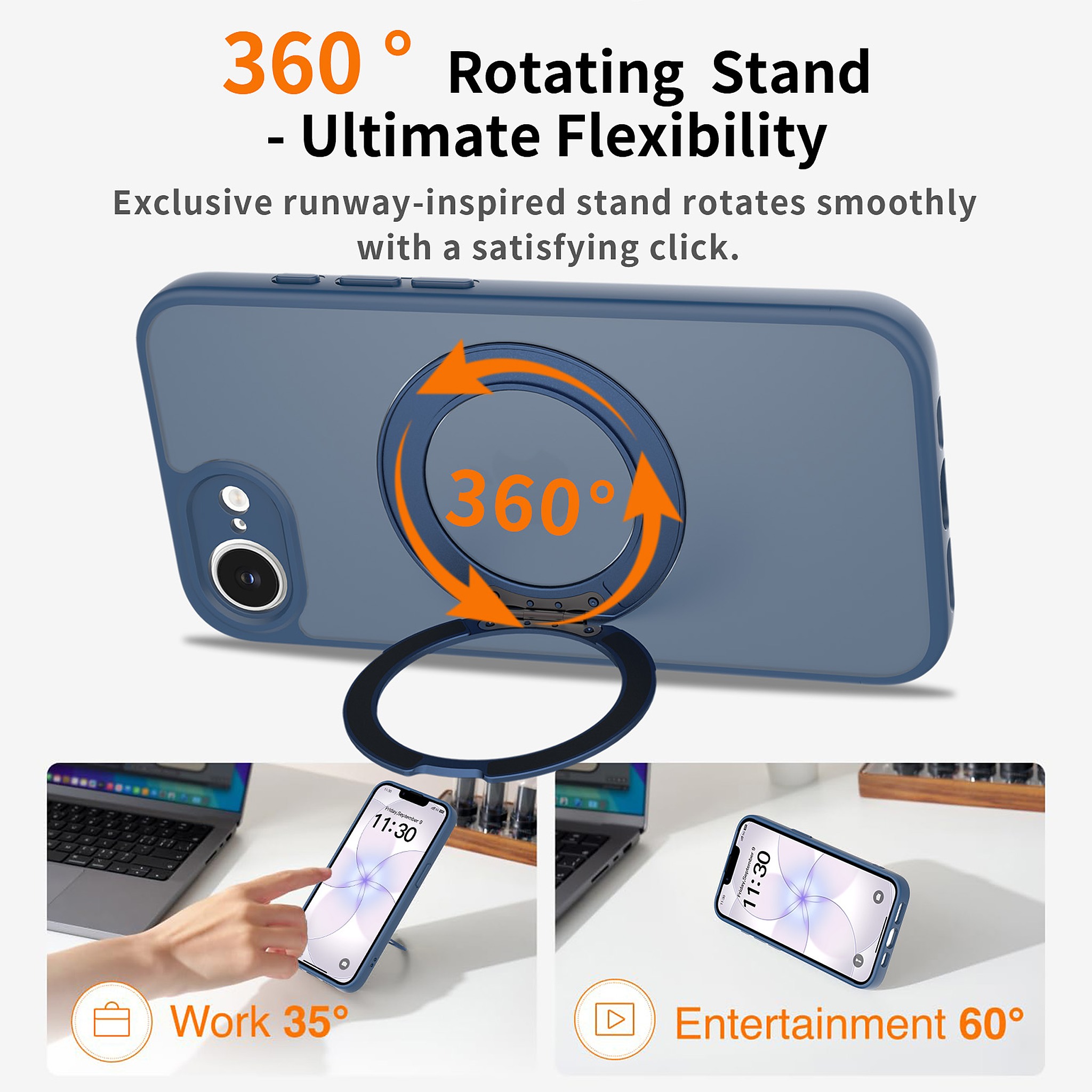 SendaFit Precise-Cutout Matte Skin-Feel 360° Stand Case for iPhone 16e detail 3