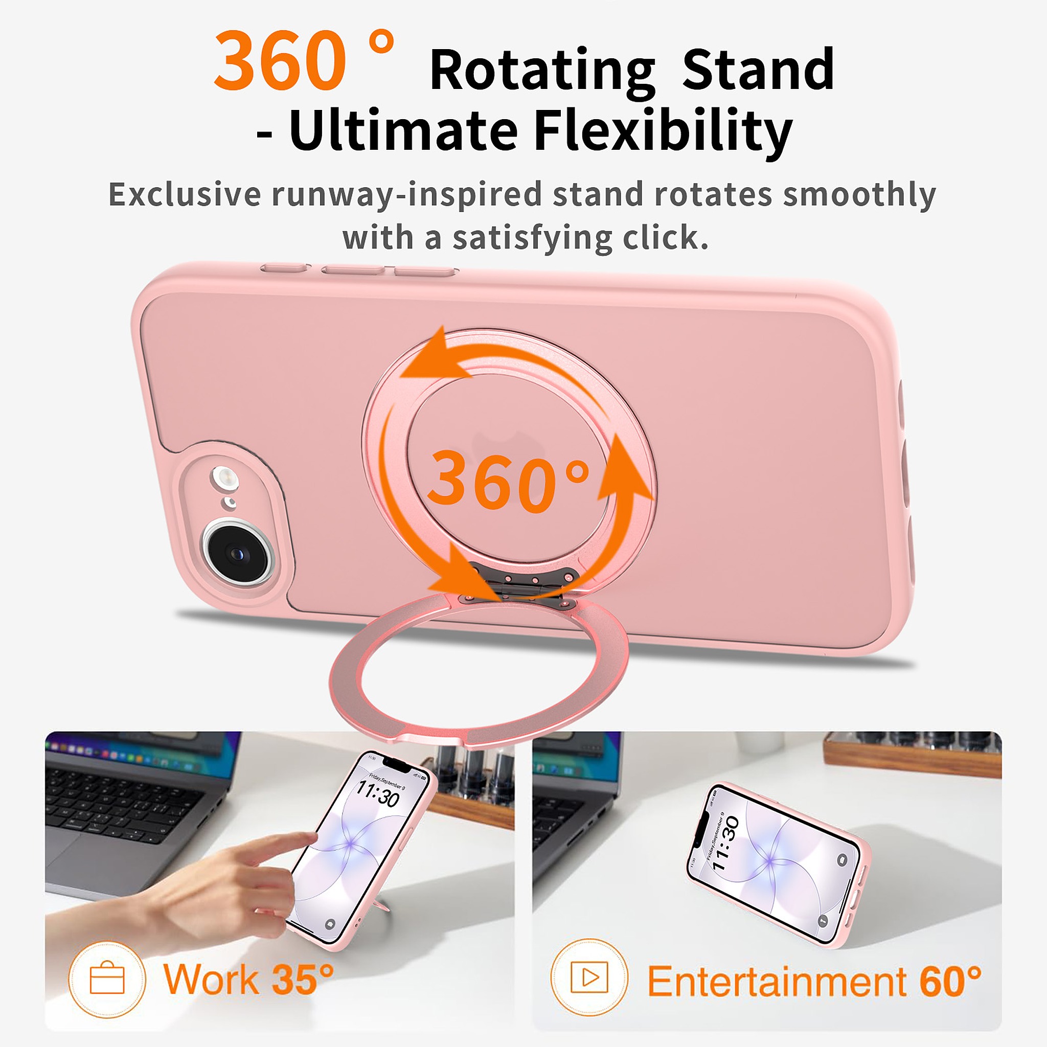 SendaFit Precise-Cutout Matte Skin-Feel 360° Stand Case for iPhone 16e detail 8