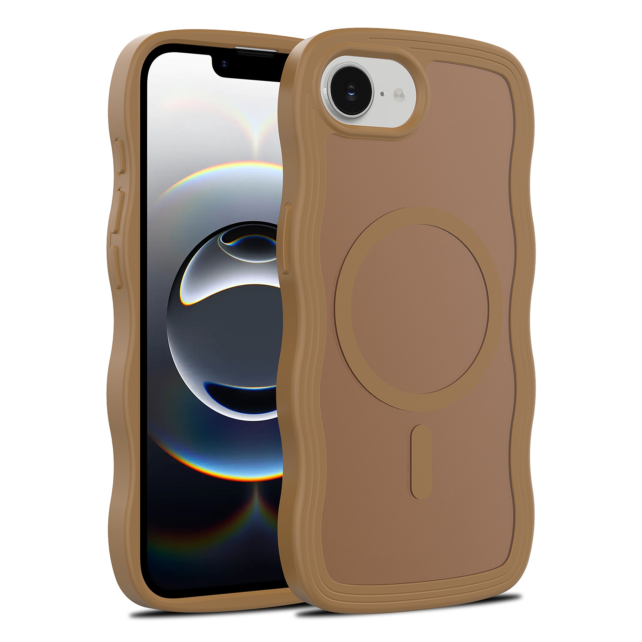 SendaFit Skin-Feel Two-in-One MagSafe Case for iPhone 16e (Orange Accent) - Coffee Brown