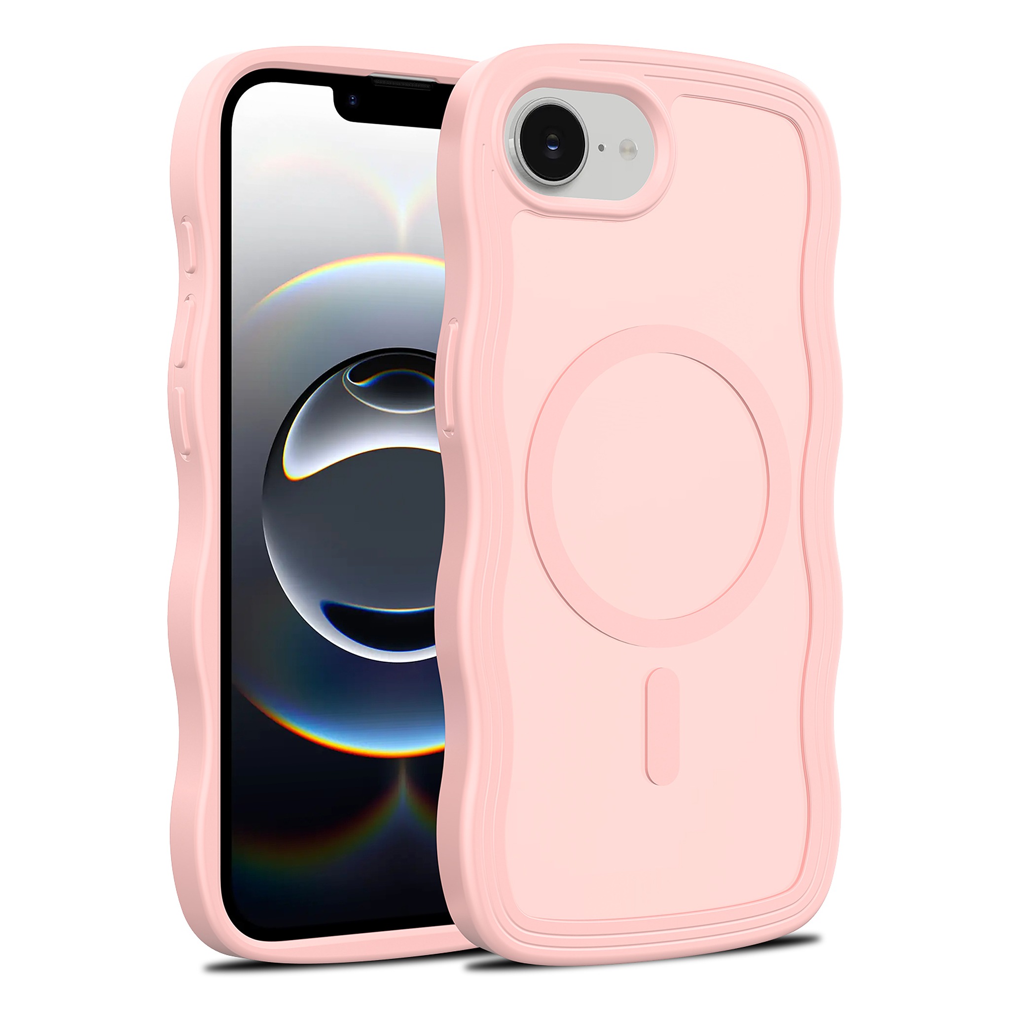 SendaFit Skin-Feel Two-in-One MagSafe Case for iPhone 16e (Orange Accent) - Light Pink