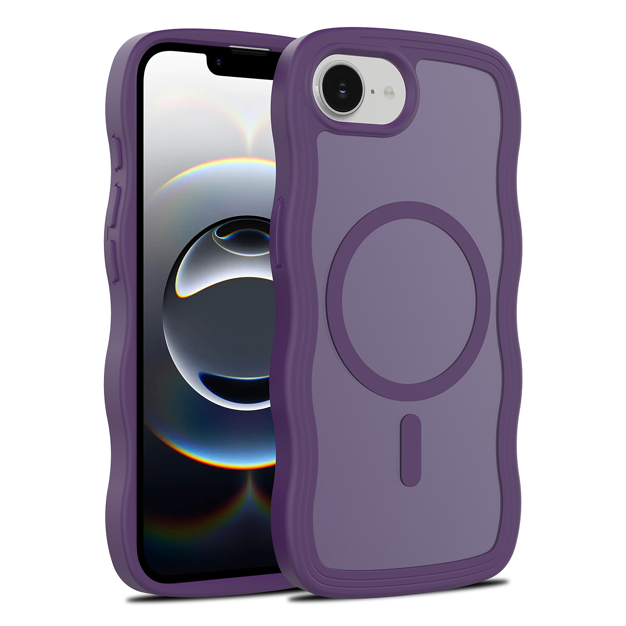 SendaFit Skin-Feel Two-in-One MagSafe Case for iPhone 16e (Orange Accent) - Deep Purple