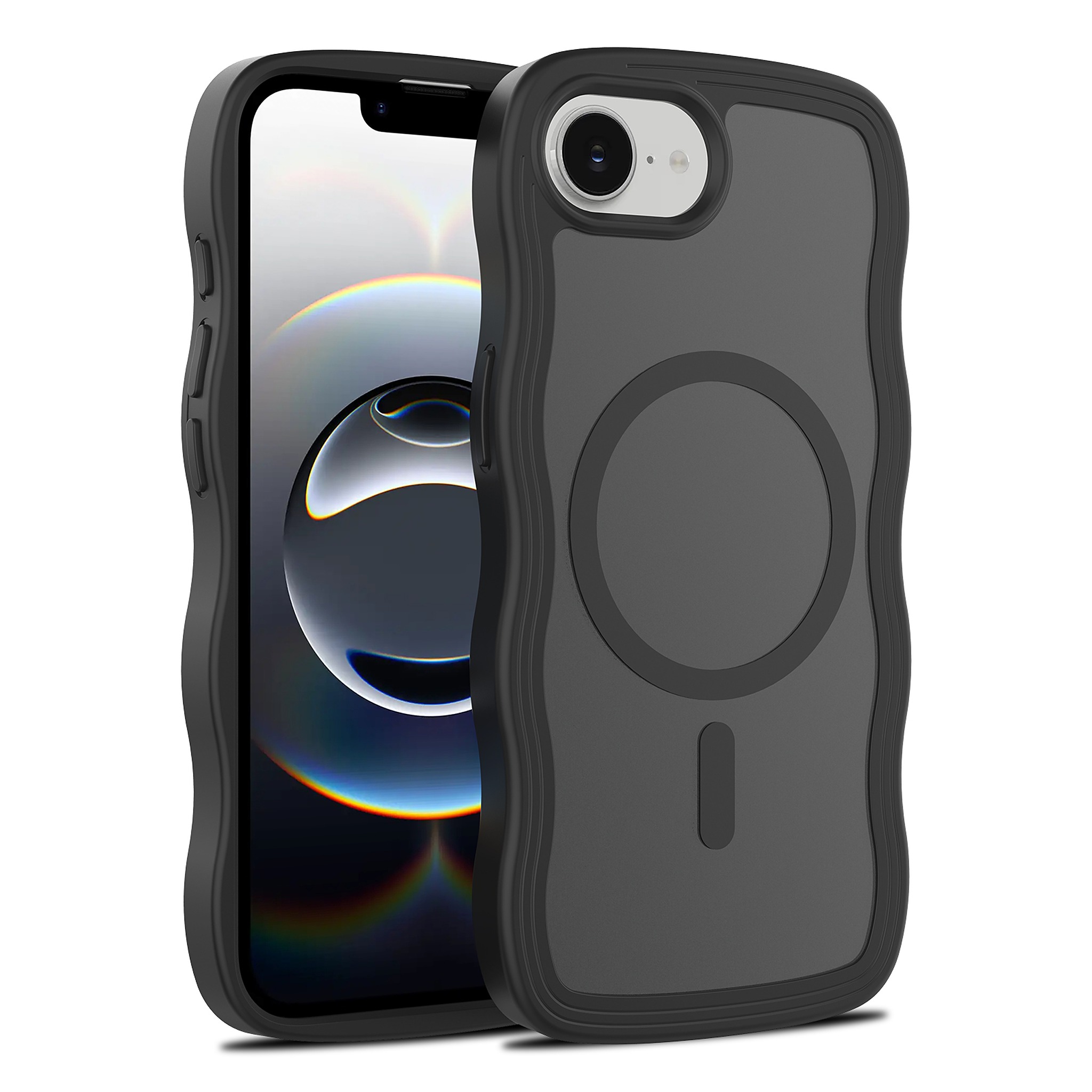 SendaFit Skin-Feel Two-in-One MagSafe Case for iPhone 16e (Orange Accent) - Matte Black