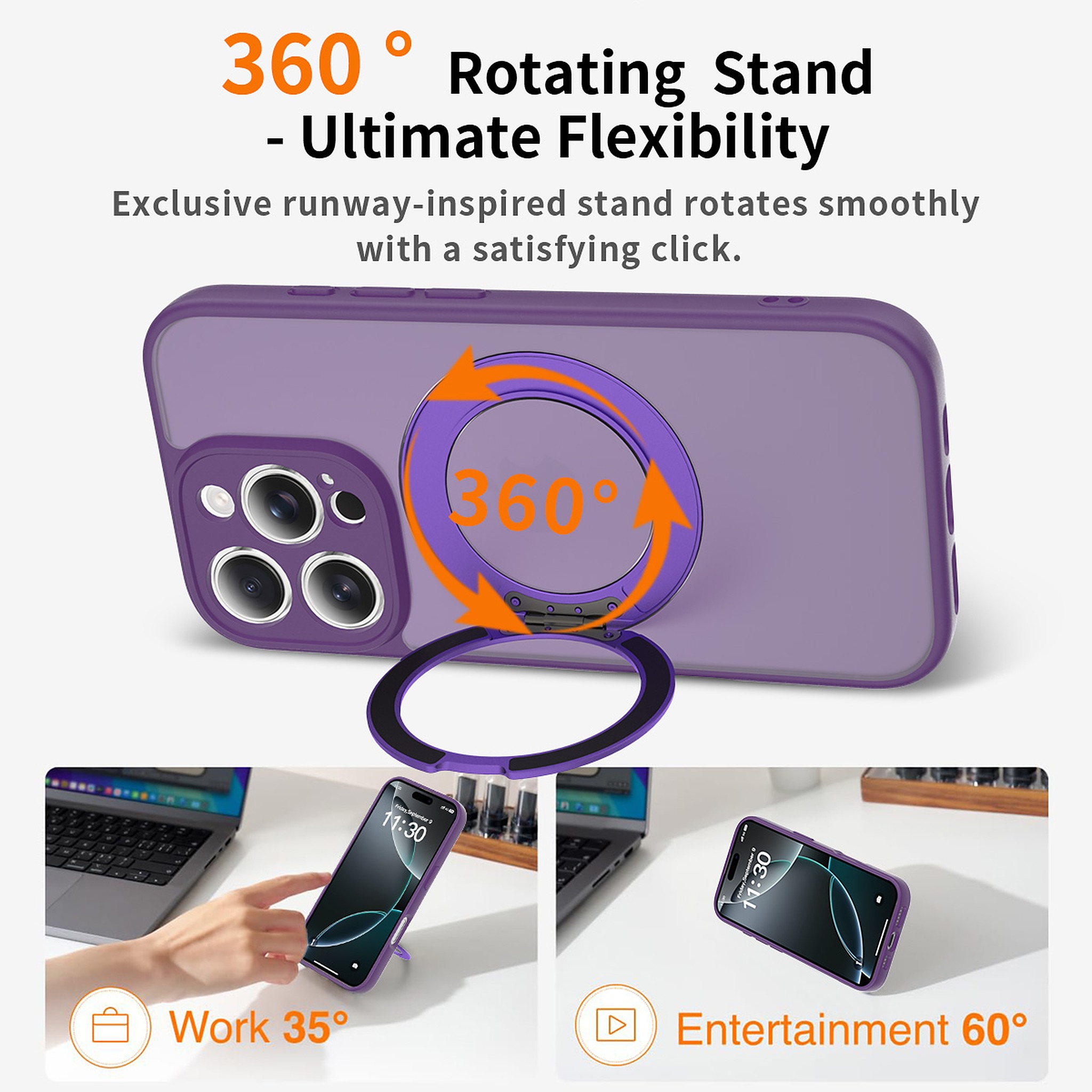 SendaFit Precise-Cutout Matte Skin-Feel 360° Stand Case for iPhone 16 Pro detail 19
