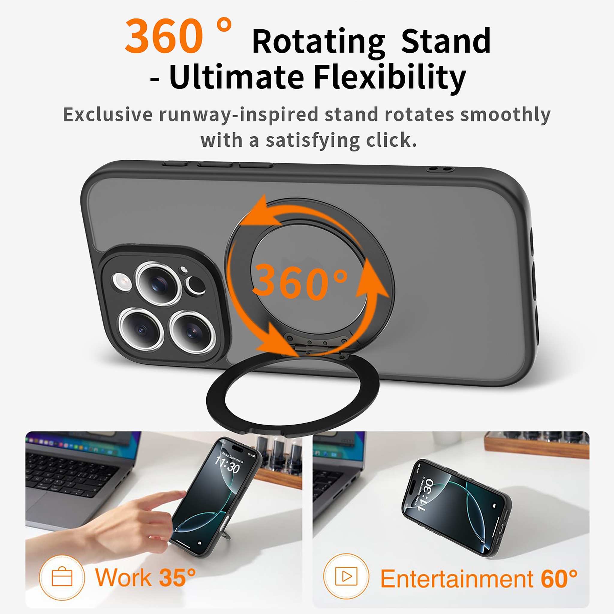 SendaFit Precise-Cutout Matte Skin-Feel 360° Stand Case for iPhone 16 Pro detail 23