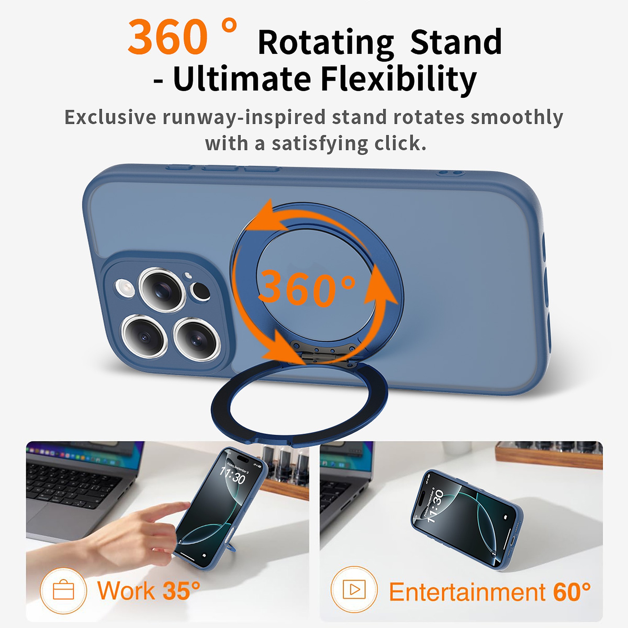 SendaFit Precise-Cutout Matte Skin-Feel 360° Stand Case for iPhone 16 Pro detail 3
