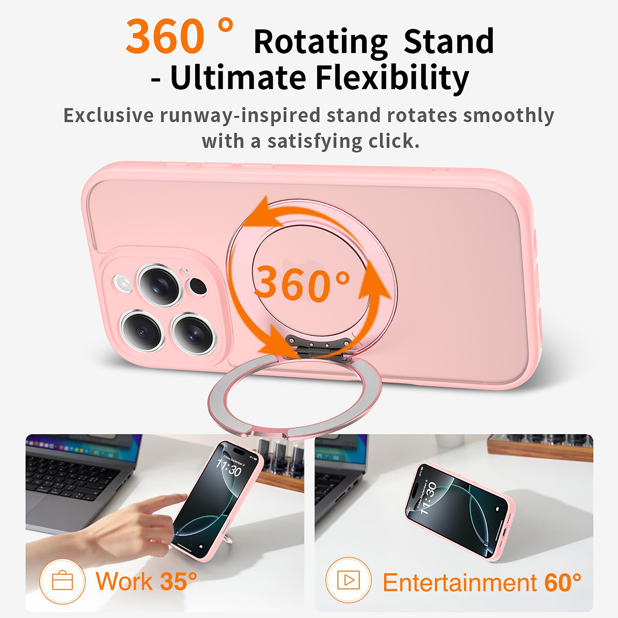 SendaFit Precise-Cutout Matte Skin-Feel 360° Stand Case for iPhone 16 Pro detail 8