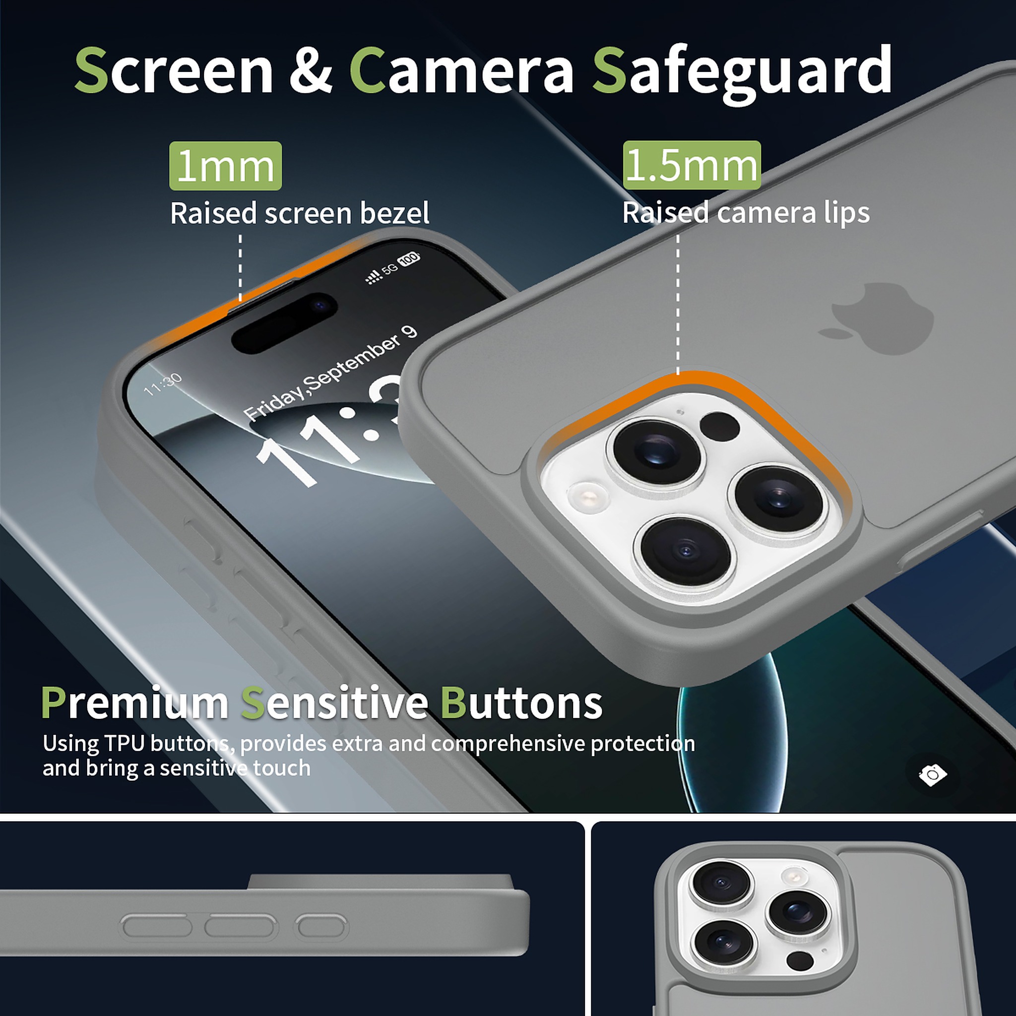 SendaFit Matte Skin-Feel Two-in-One Case for iPhone 16 Pro (Orange Accent) detail 14