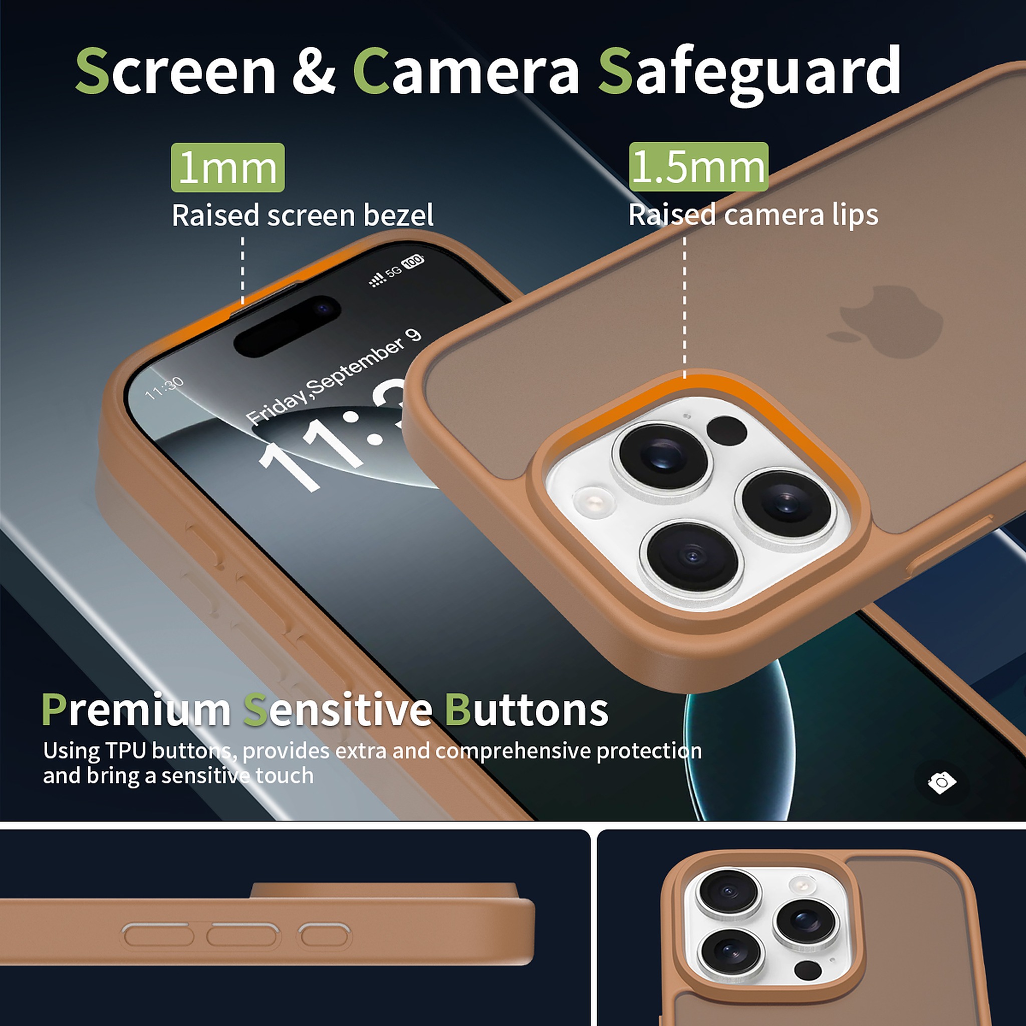 SendaFit Matte Skin-Feel Two-in-One Case for iPhone 16 Pro (Orange Accent) detail 32