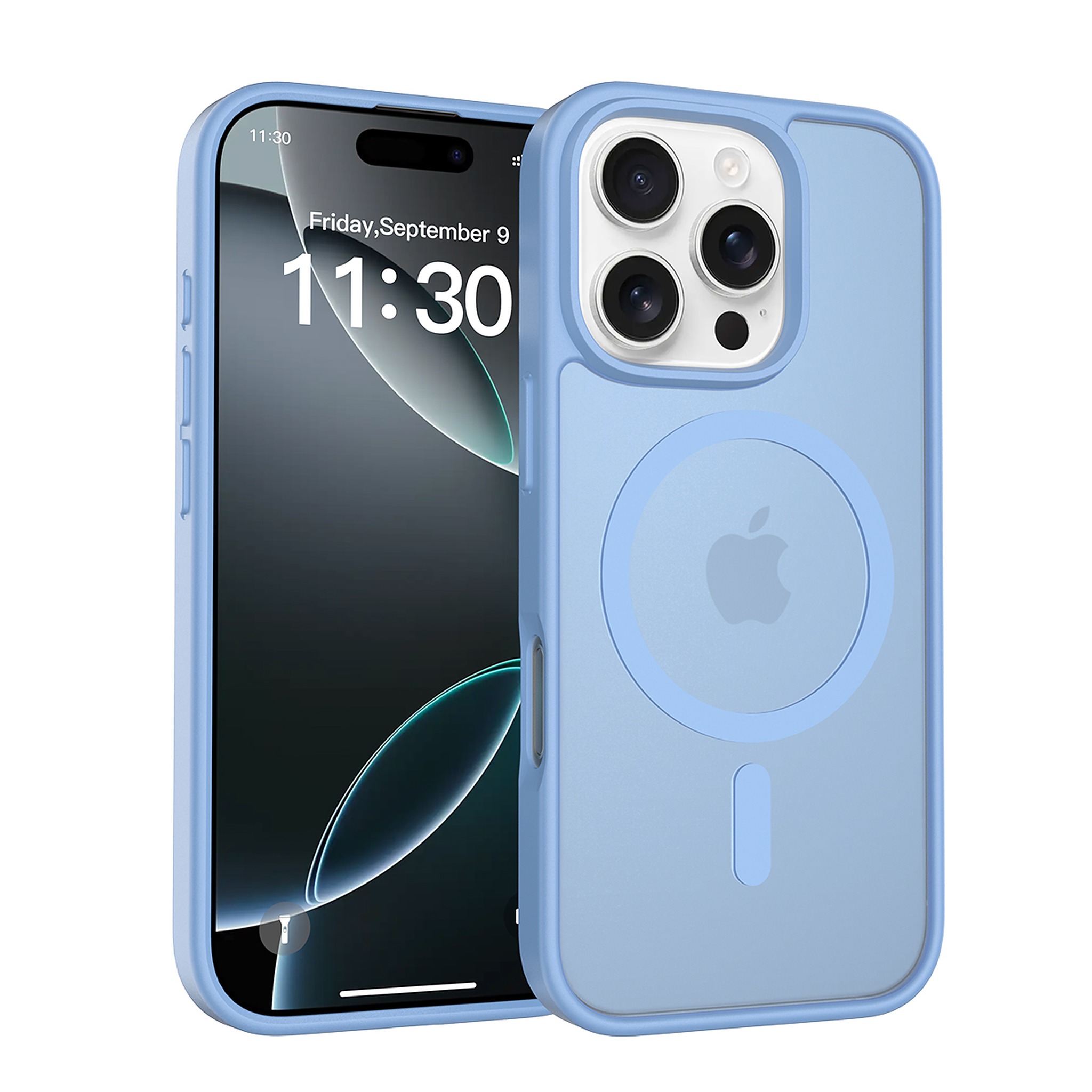 SendaFit Matte Skin-Feel Two-in-One MagSafe Case for iPhone 16 Pro (Orange Accent) - Sierra Blue