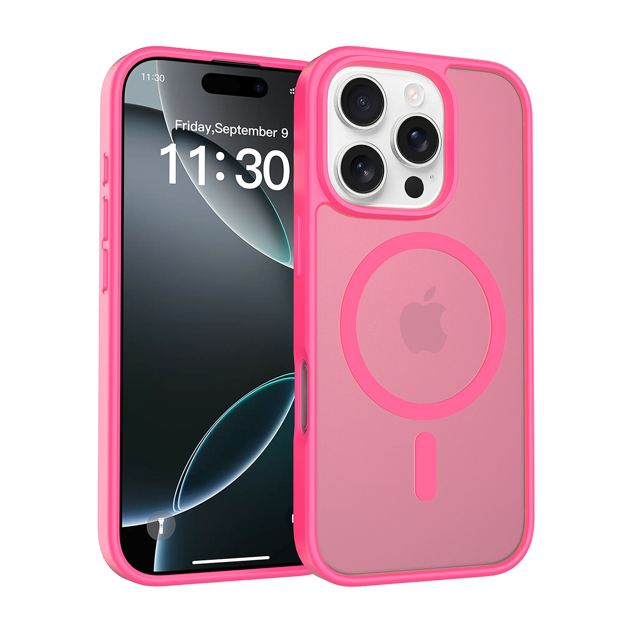 SendaFit Matte Skin-Feel Two-in-One MagSafe Case for iPhone 16 Pro (Orange Accent) - Rose Red