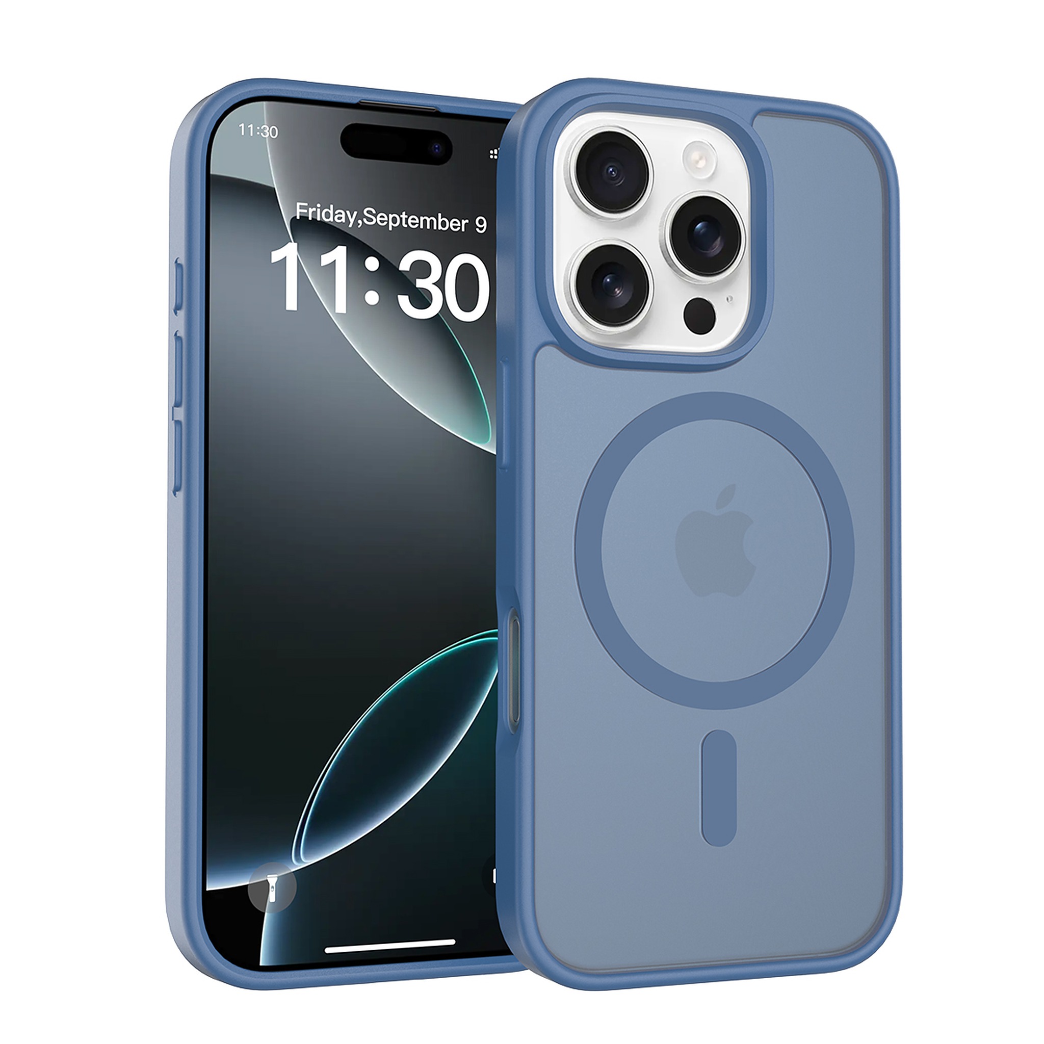 SendaFit Matte Skin-Feel Two-in-One MagSafe Case for iPhone 16 Pro (Orange Accent) - Royal Blue