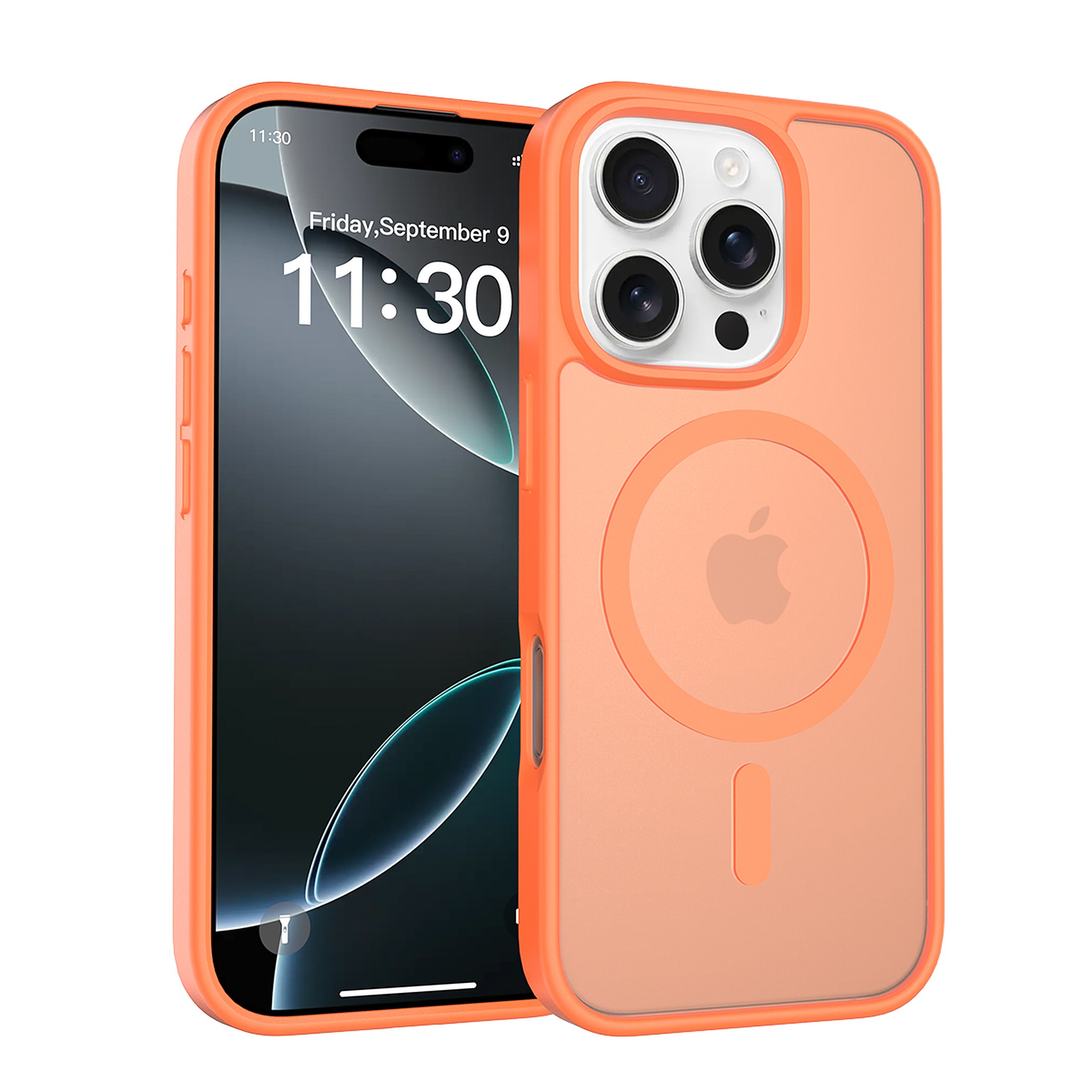 SendaFit Matte Skin-Feel Two-in-One MagSafe Case for iPhone 16 Pro (Orange Accent) - Orange
