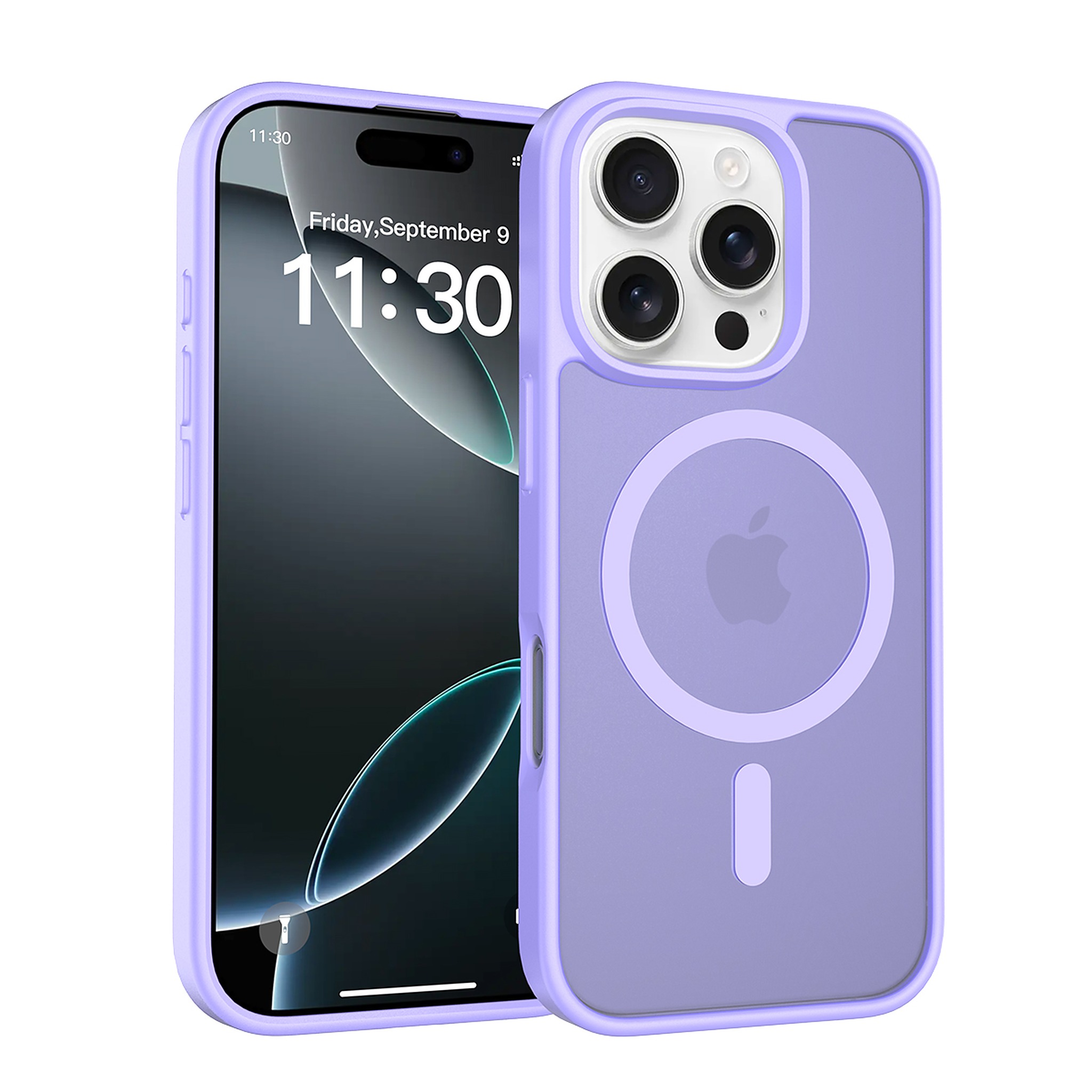 SendaFit Matte Skin-Feel Two-in-One MagSafe Case for iPhone 16 Pro (Orange Accent) - Light Purple