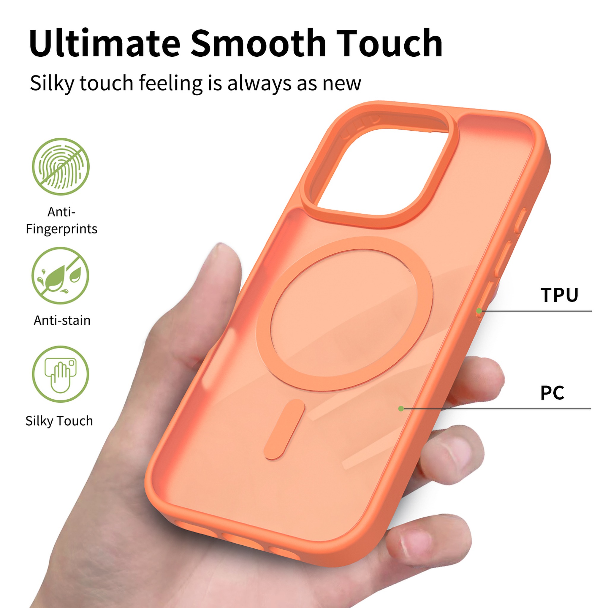 SendaFit Matte Skin-Feel Two-in-One MagSafe Case for iPhone 16 Pro (Orange Accent) detail 56