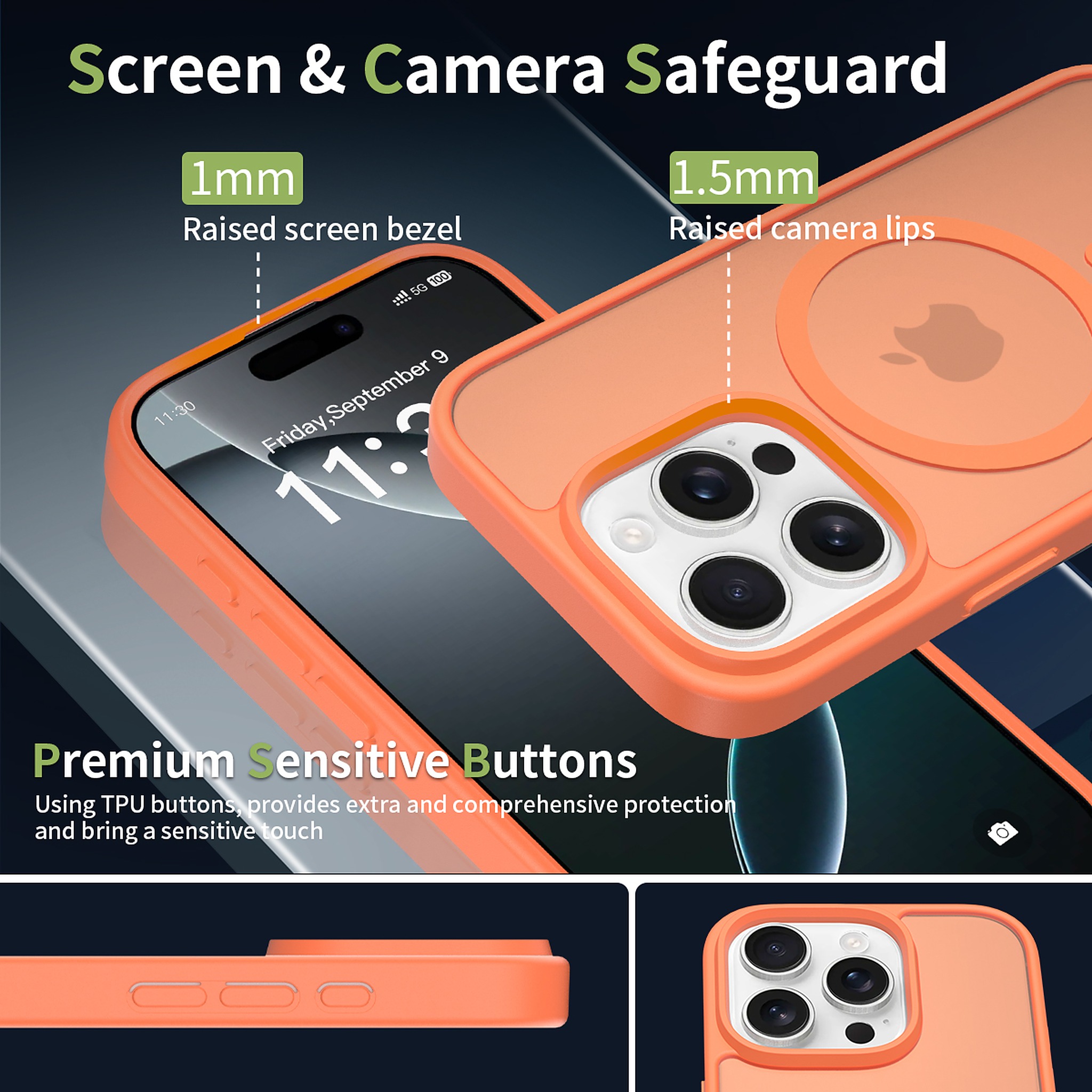 SendaFit Matte Skin-Feel Two-in-One MagSafe Case for iPhone 16 Pro (Orange Accent) detail 57