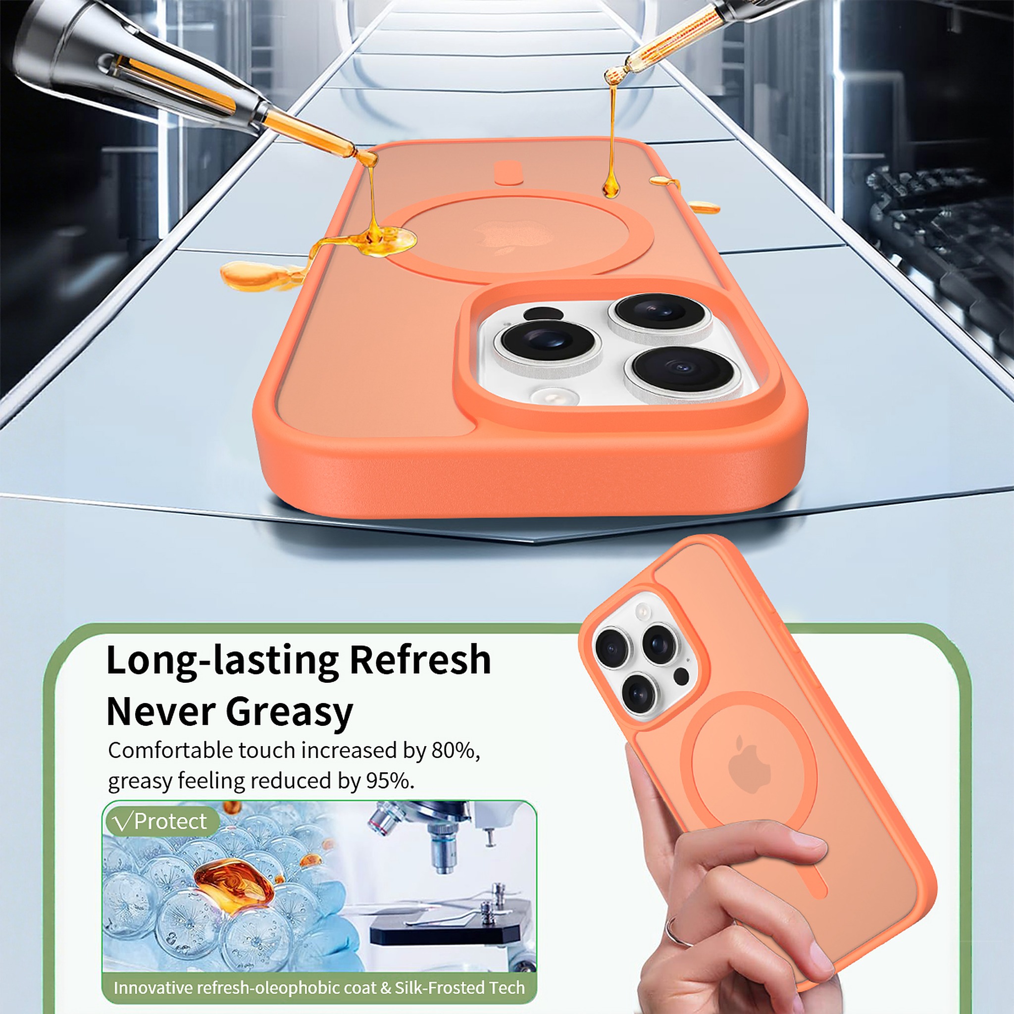 SendaFit Matte Skin-Feel Two-in-One MagSafe Case for iPhone 16 Pro (Orange Accent) detail 58