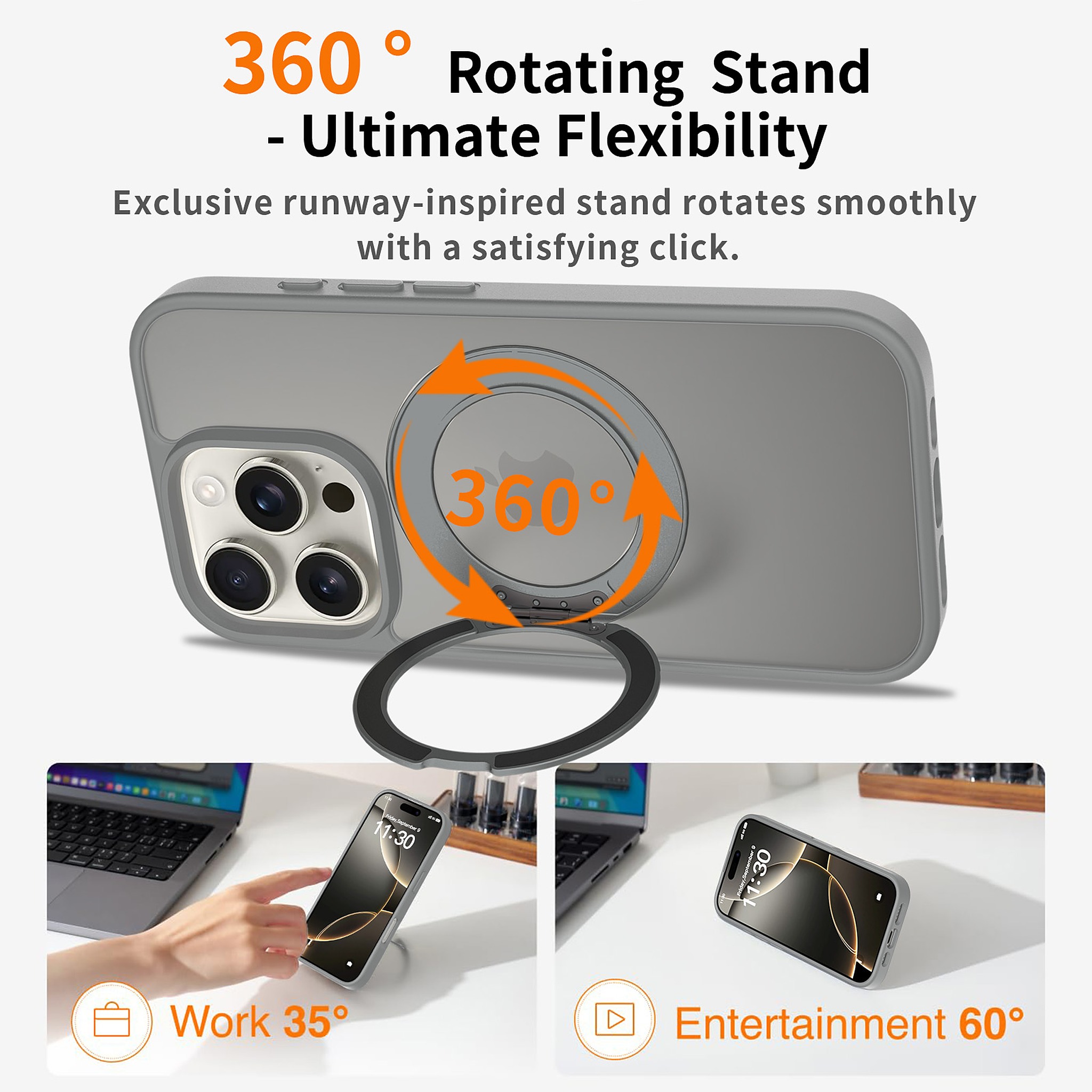 SendaFit Matte Skin-Feel 360° Stand Case for iPhone 16 Pro detail 7