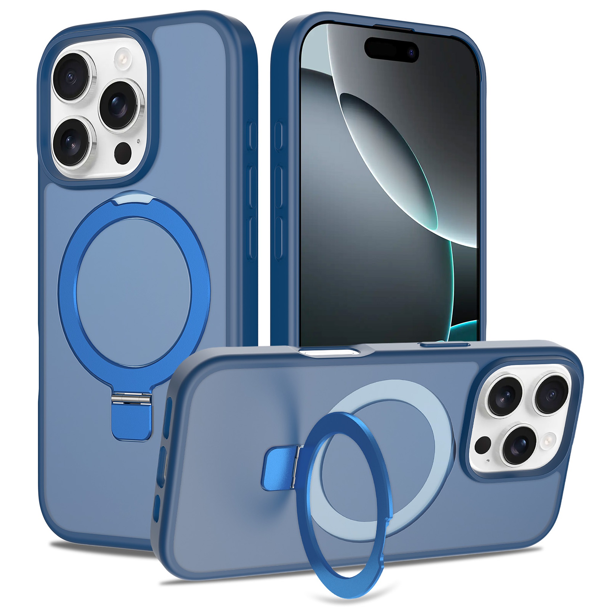 SendaFit Matte Skin-Feel Racket-Stand Case for iPhone 16 Pro - Royal Blue