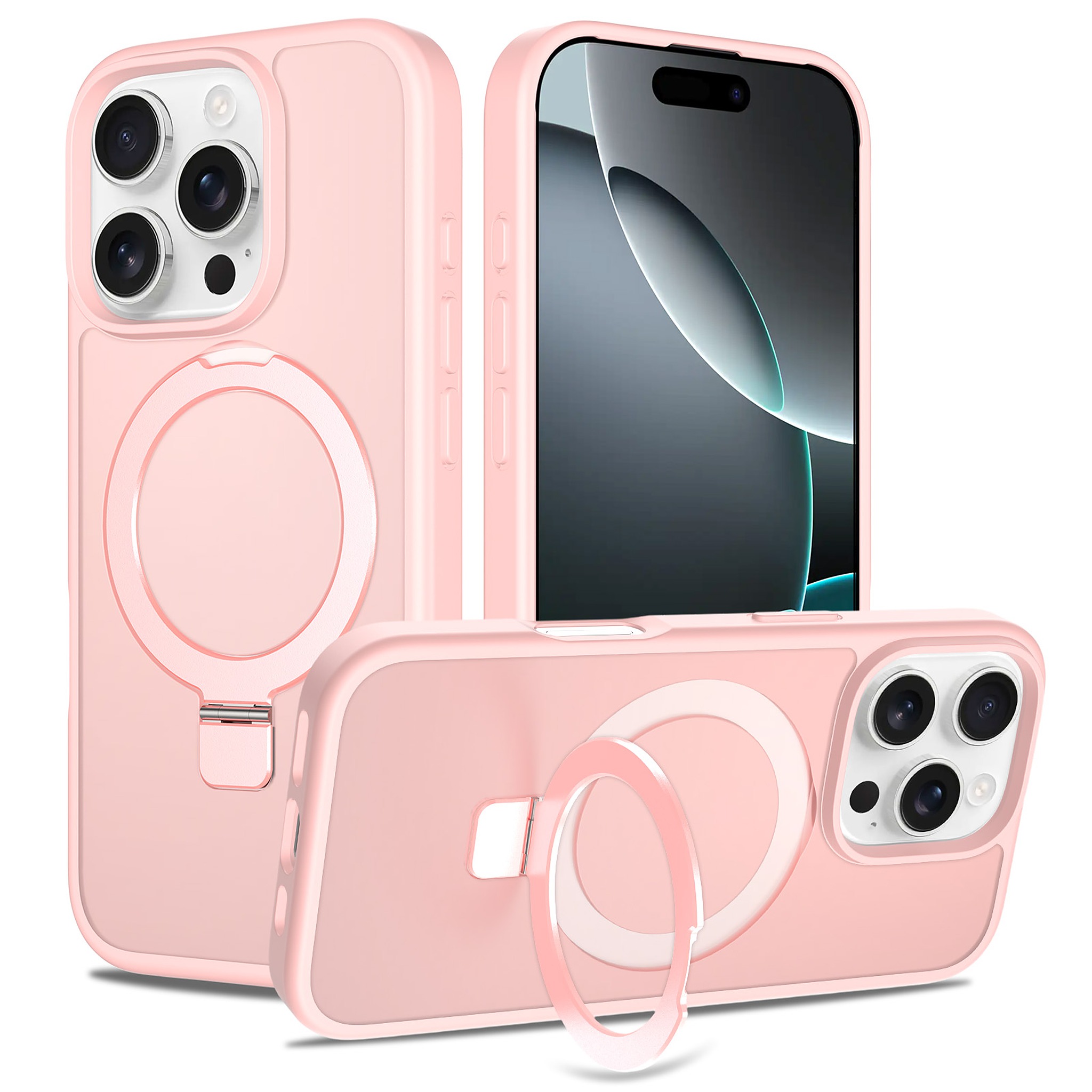 SendaFit Matte Skin-Feel Racket-Stand Case for iPhone 16 Pro - Light Pink