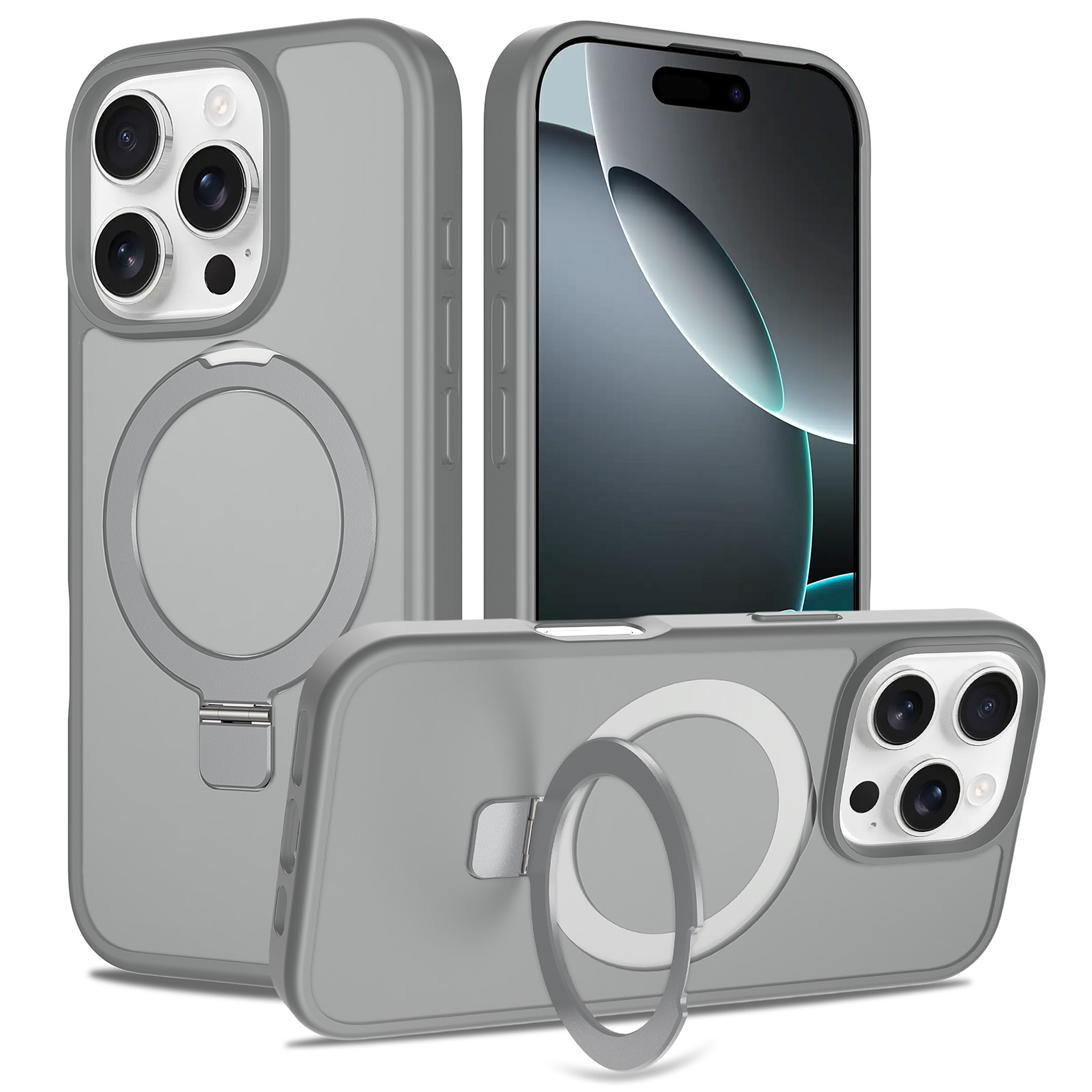 SendaFit Matte Skin-Feel Racket-Stand Case for iPhone 16 Pro - Dark Gray