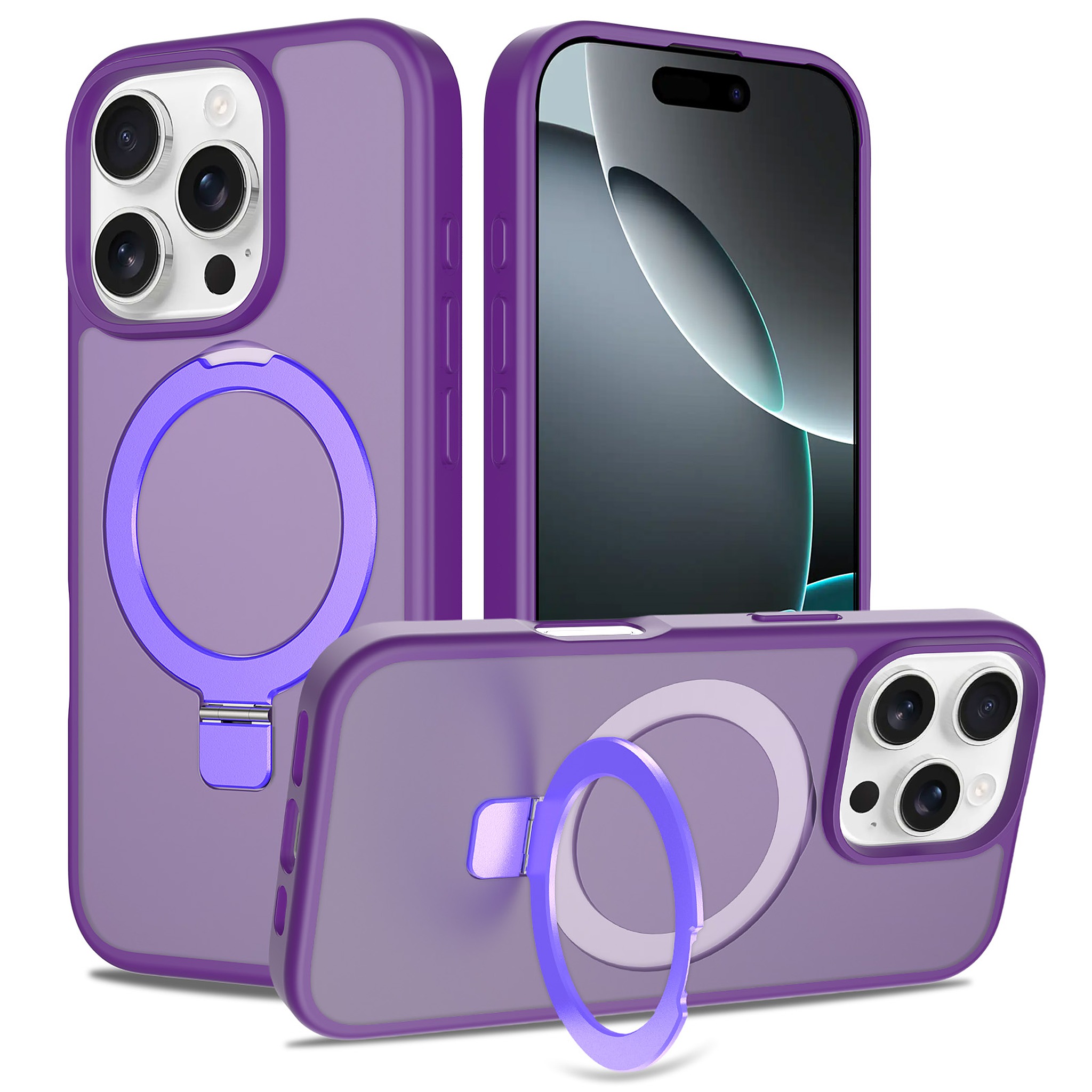 SendaFit Matte Skin-Feel Racket-Stand Case for iPhone 16 Pro - Deep Purple