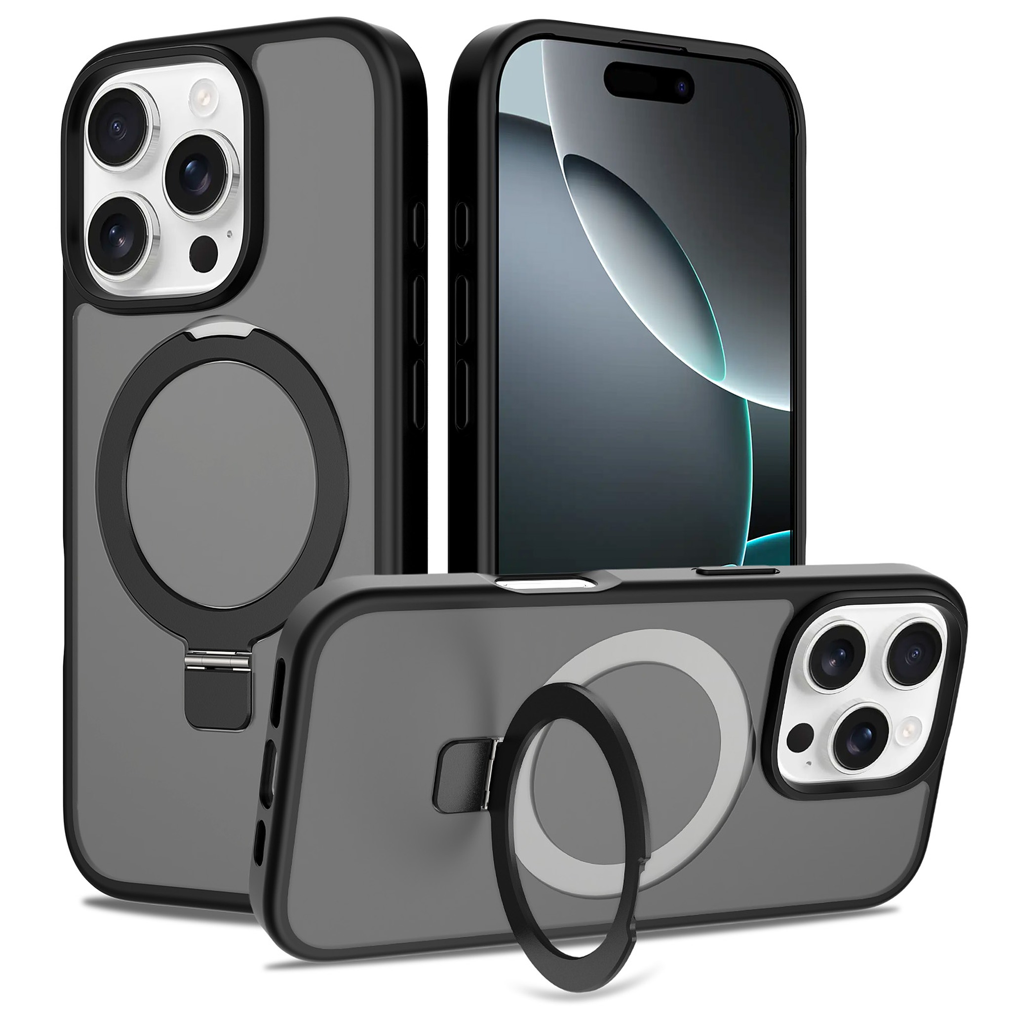 SendaFit Matte Skin-Feel Racket-Stand Case for iPhone 16 Pro - Matte Black
