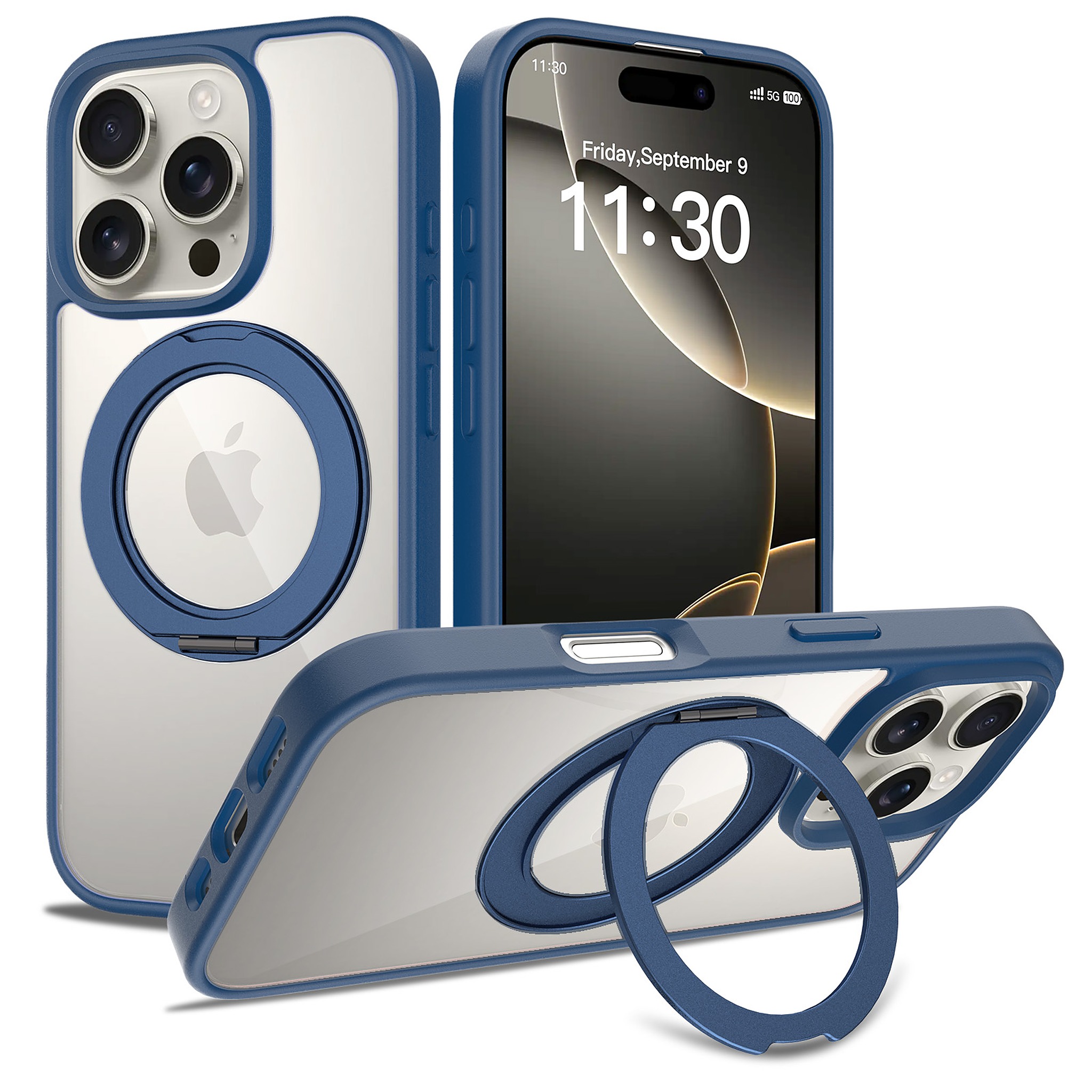 SendaFit Clear 360° Stand Case for iPhone 16 Pro - Royal Blue