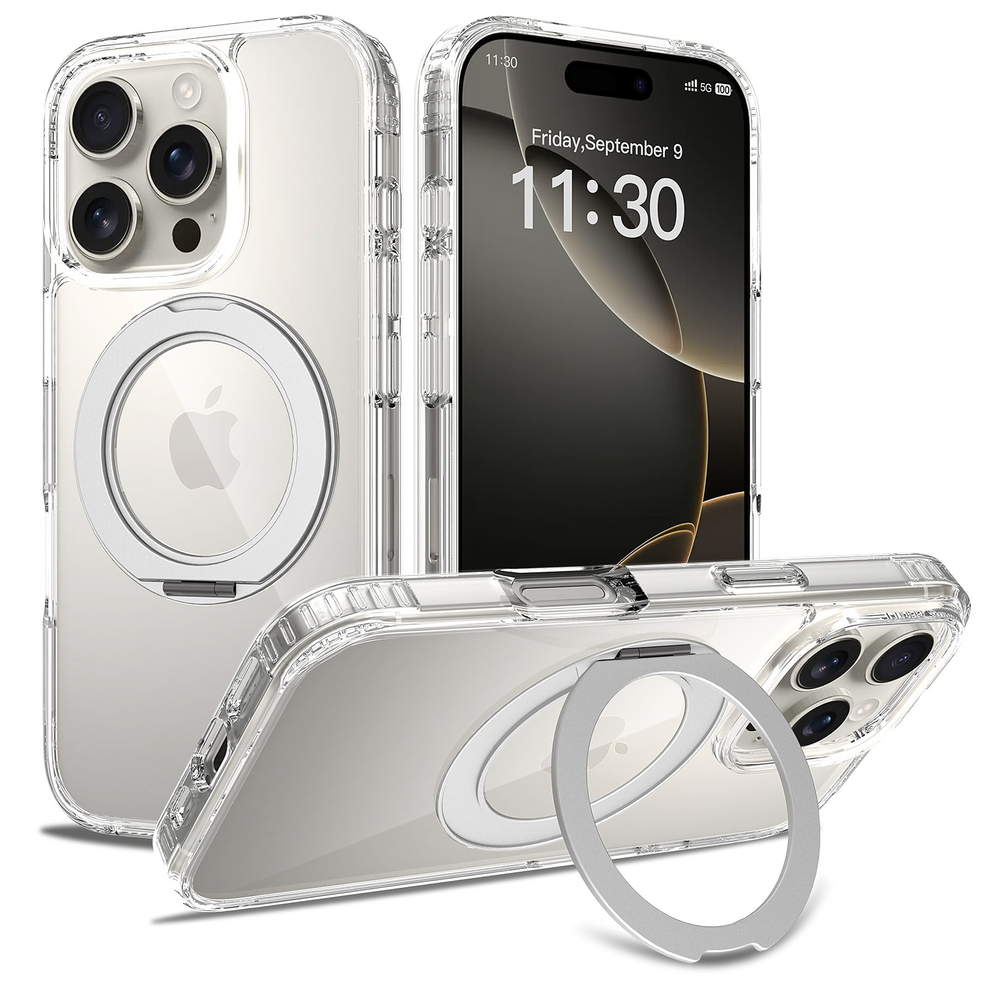 SendaFit Clear 360° Stand Case for iPhone 16 Pro - Transparent