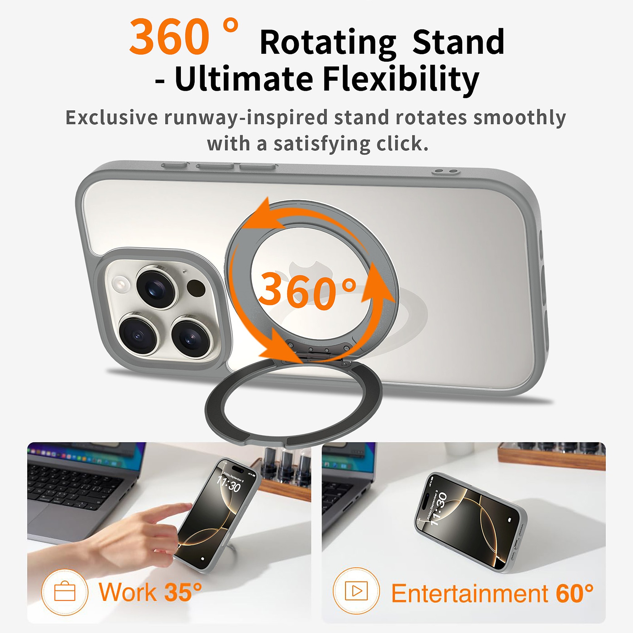 SendaFit Clear 360° Stand Case for iPhone 16 Pro detail 12
