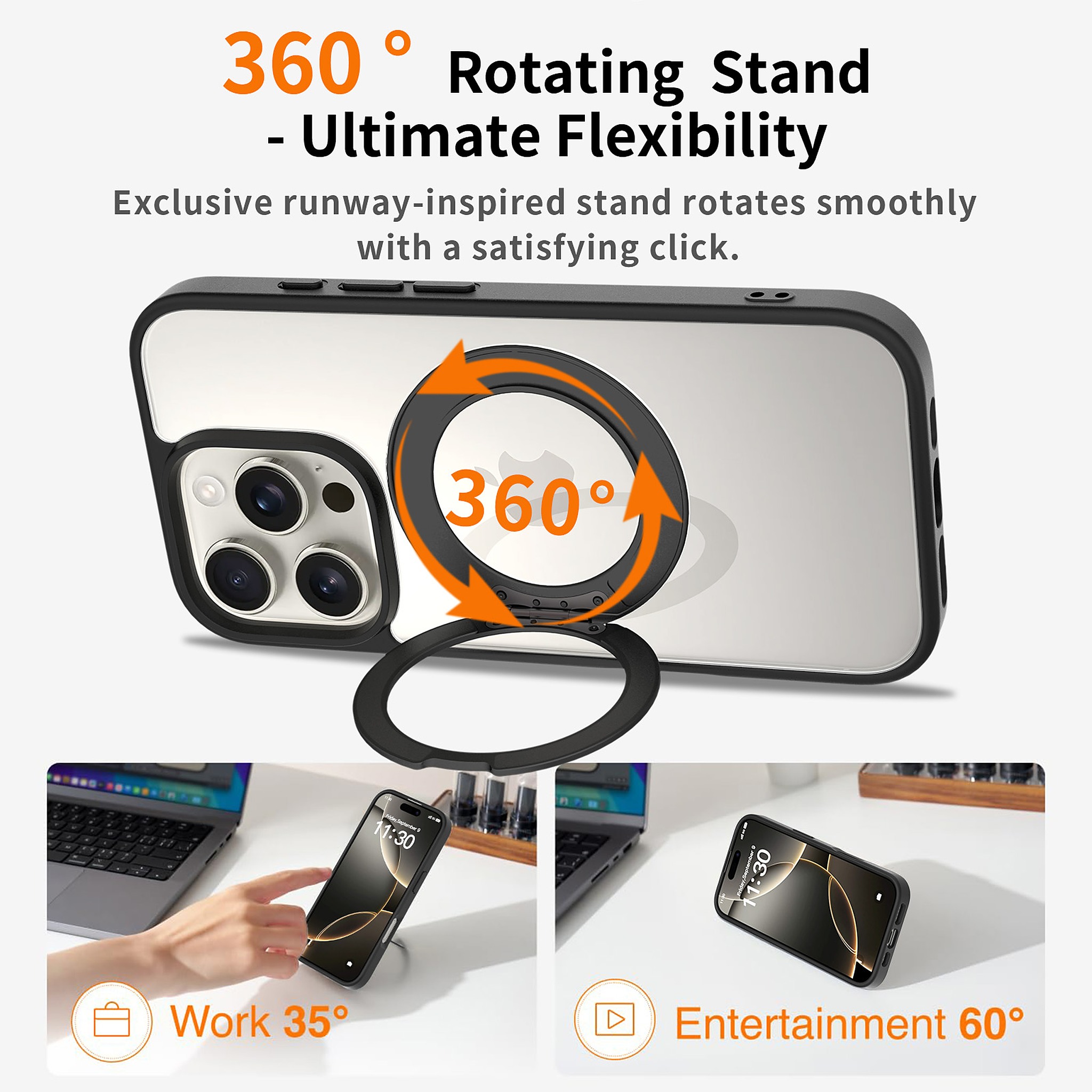 SendaFit Clear 360° Stand Case for iPhone 16 Pro detail 2