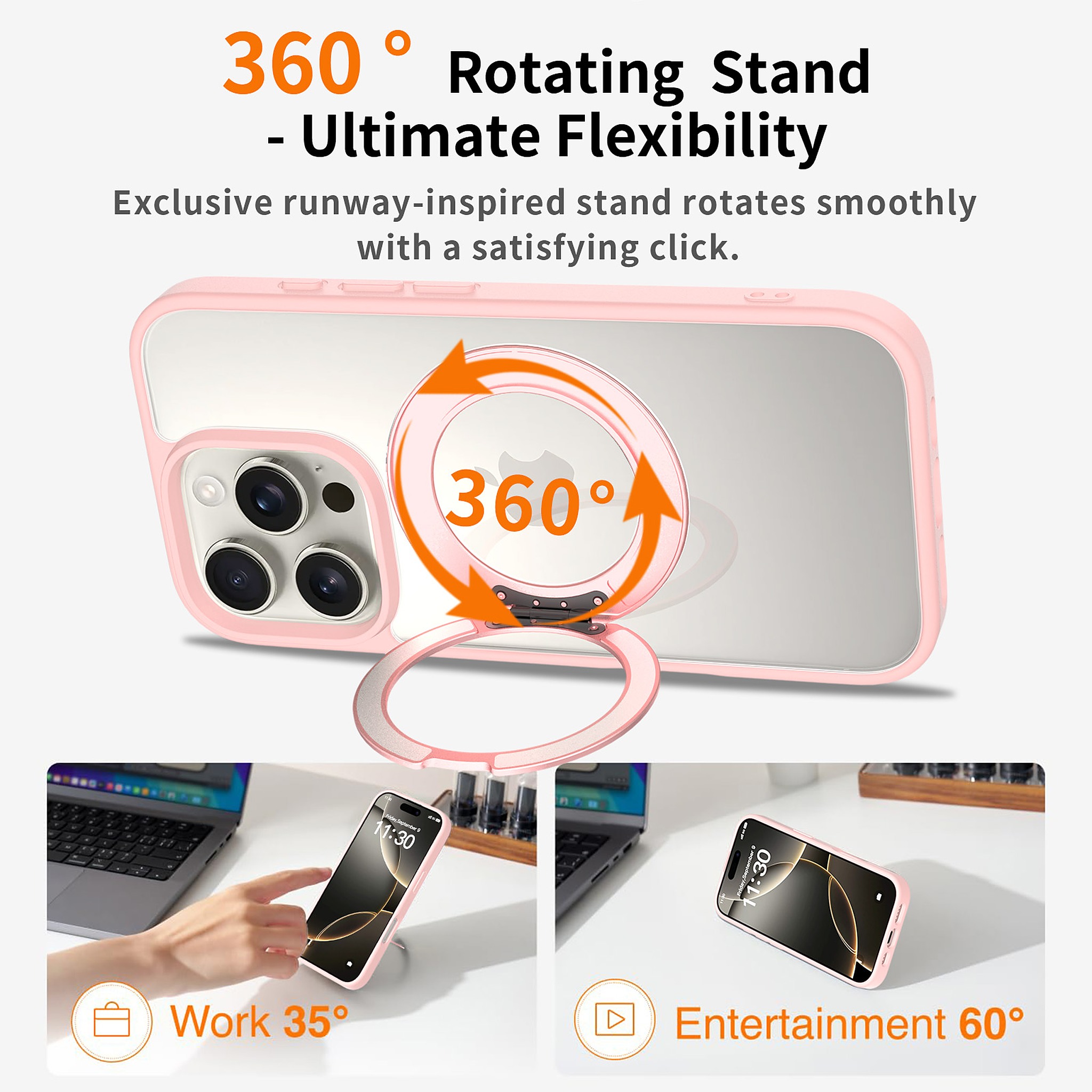 SendaFit Clear 360° Stand Case for iPhone 16 Pro detail 7