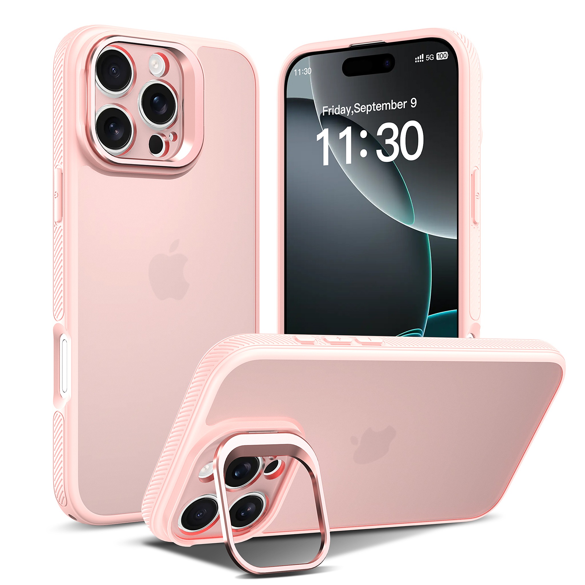 SendaFit Precise-Cutout Camera Stand Case for iPhone 16 Pro Max - Light Pink