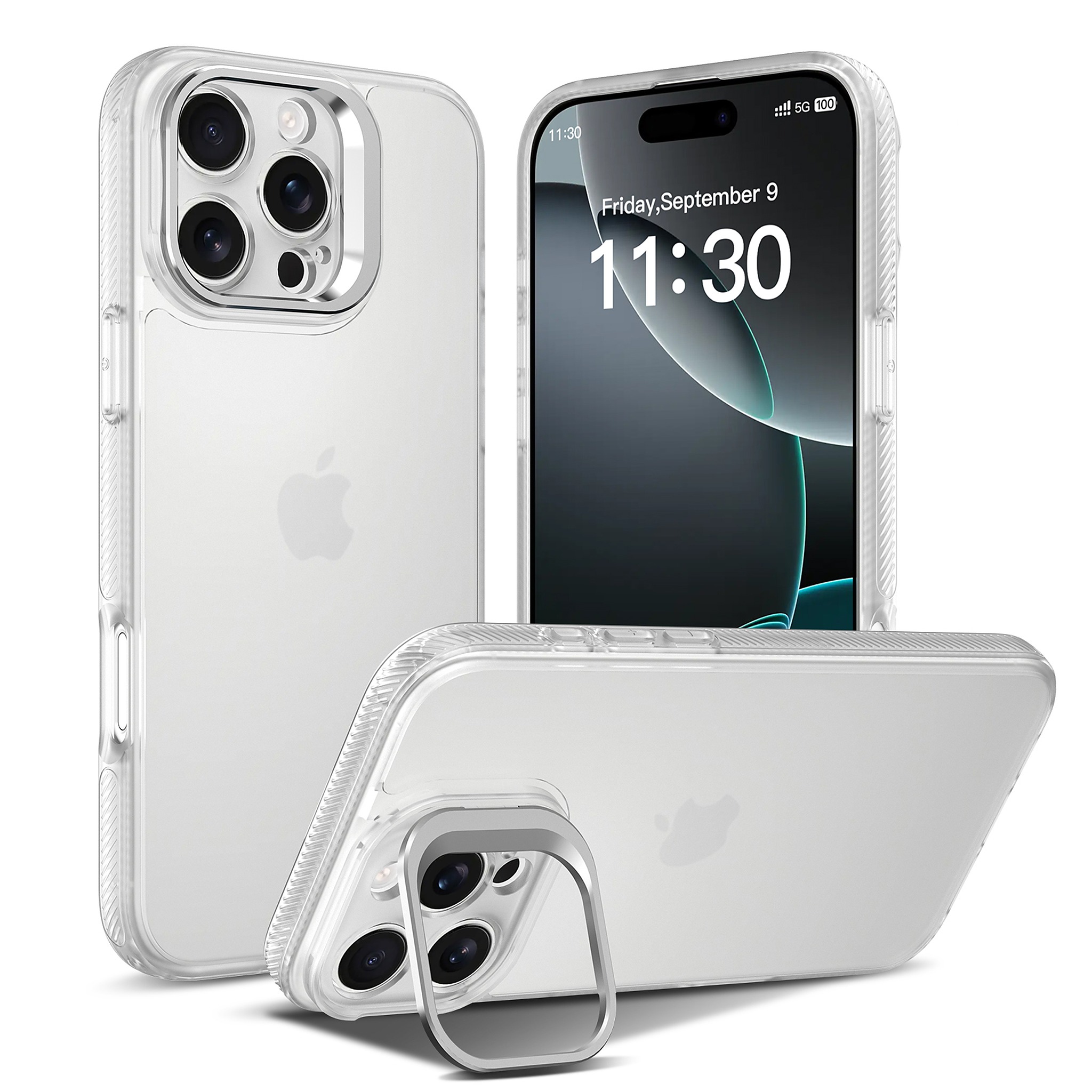 SendaFit Precise-Cutout Camera Stand Case for iPhone 16 Pro Max - Frosted Clear