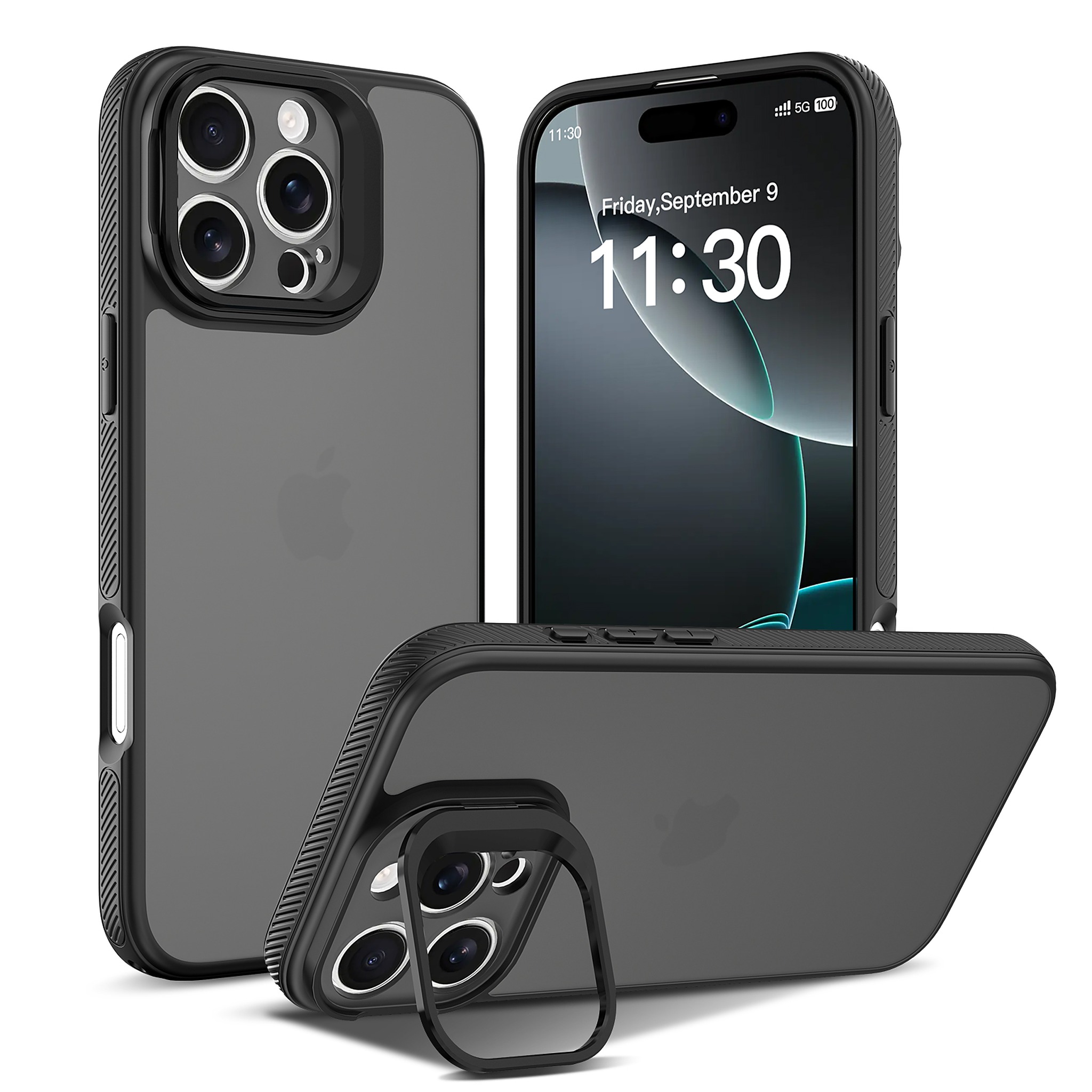 SendaFit Precise-Cutout Camera Stand Case for iPhone 16 Pro Max - Black