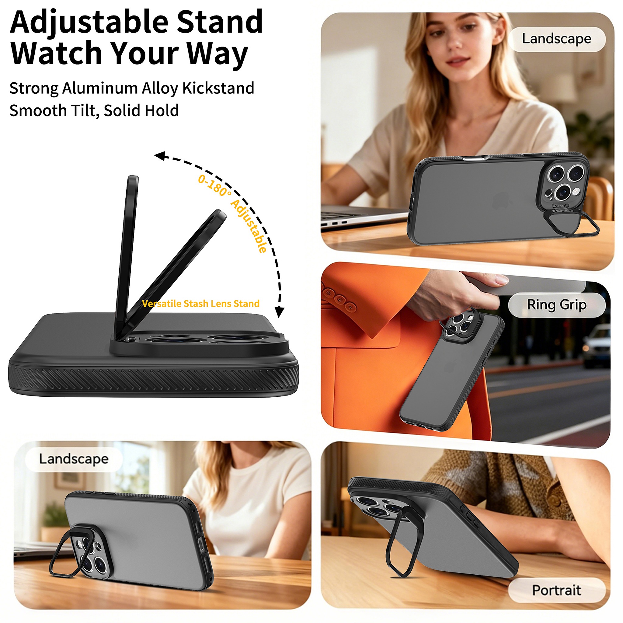 SendaFit Precise-Cutout Camera Stand Case for iPhone 16 Pro Max detail 1