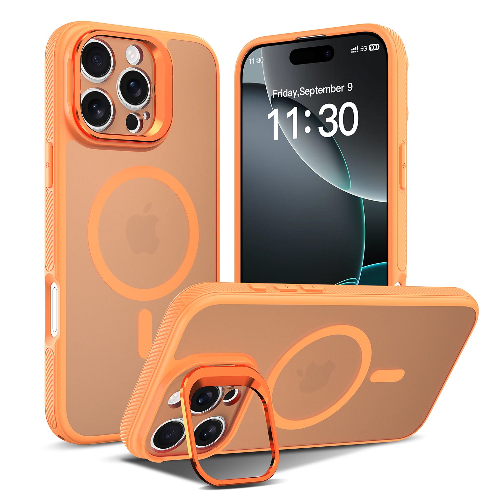SendaFit Precise-Cutout Camera Stand MagSafe Case for iPhone 16 Pro Max - Orange