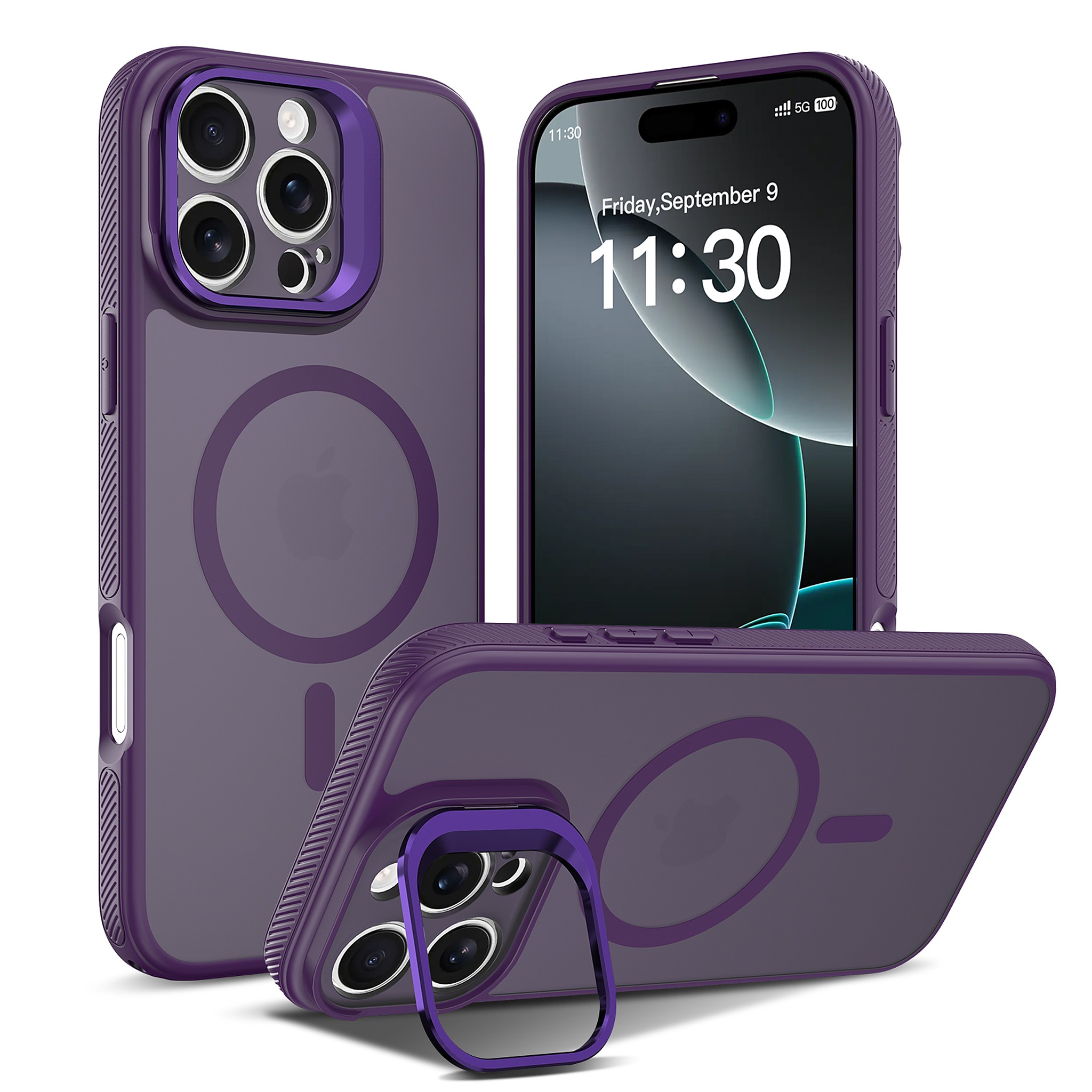 SendaFit Precise-Cutout Camera Stand MagSafe Case for iPhone 16 Pro Max - Deep Purple