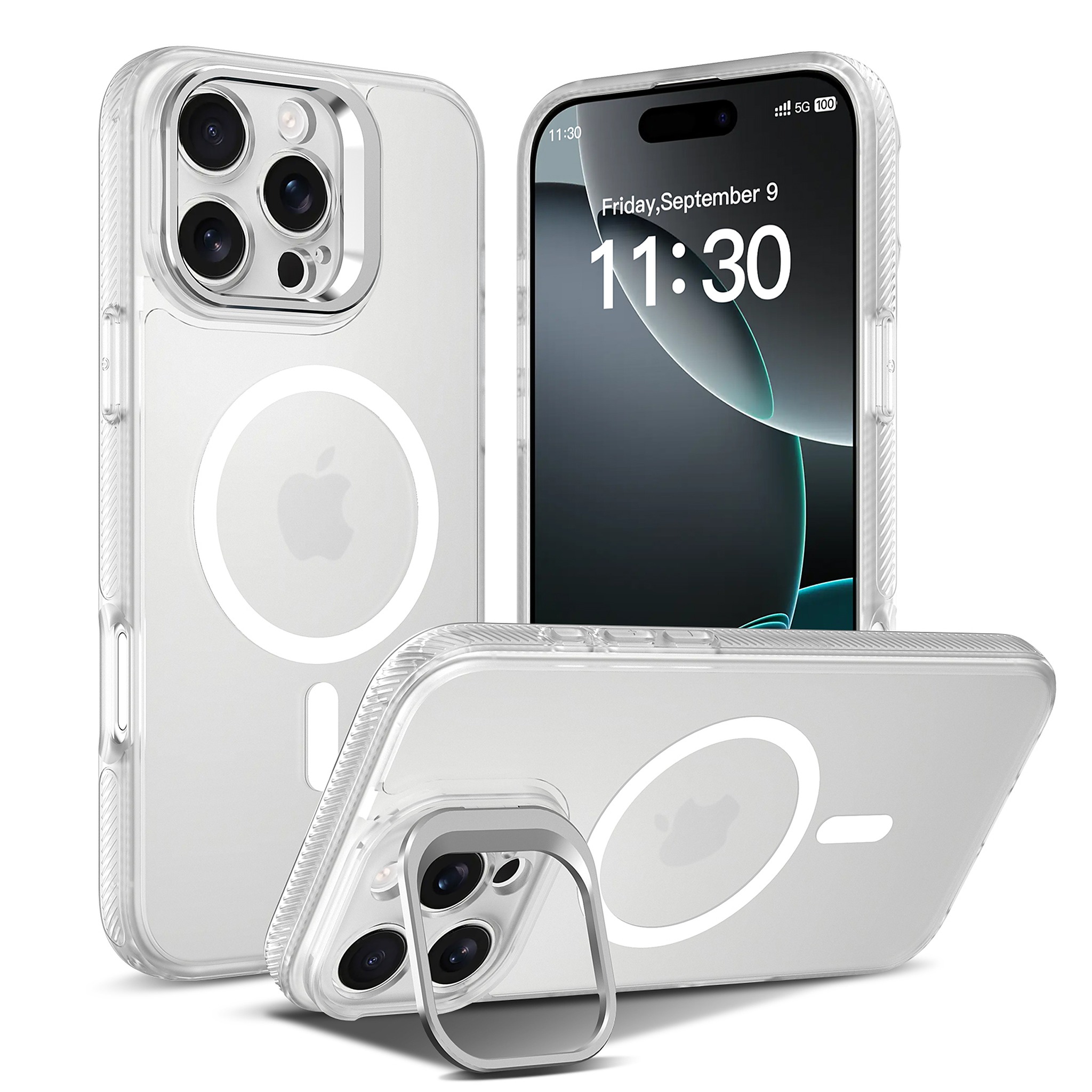 SendaFit Precise-Cutout Camera Stand MagSafe Case for iPhone 16 Pro Max - Frosted Clear