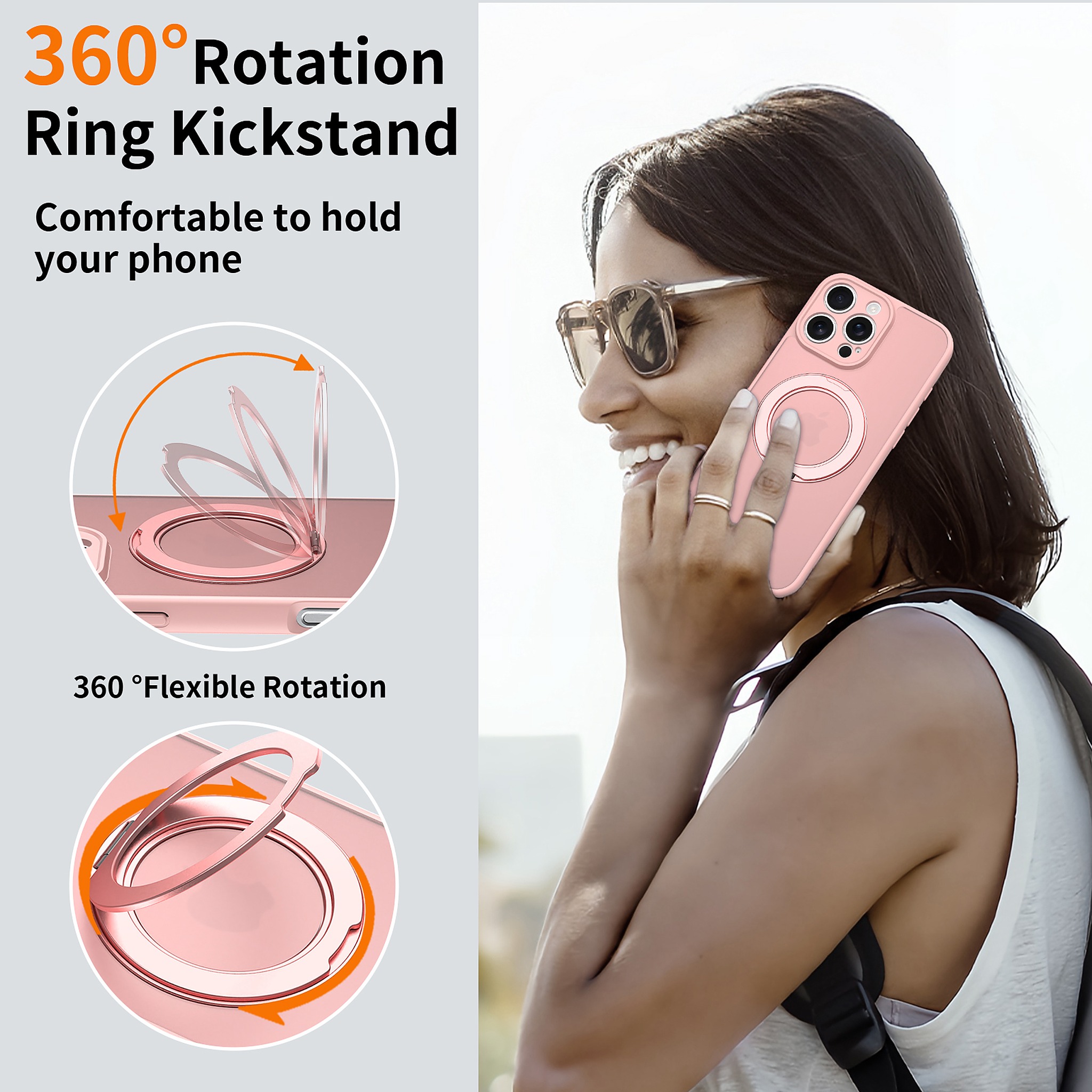 SendaFit Precise-Cutout Matte Skin-Feel 360° Stand Case for iPhone 16 Pro Max detail 10