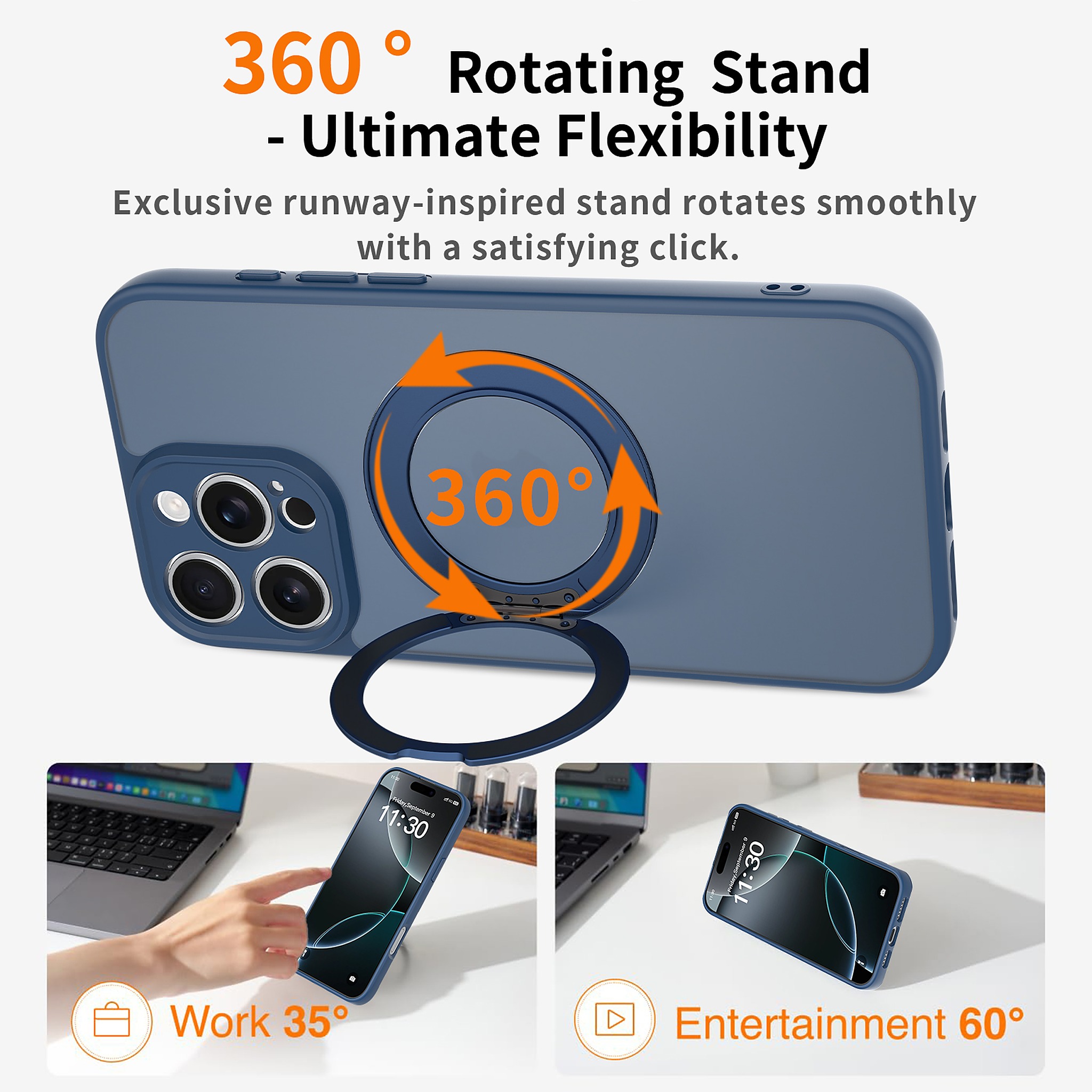 SendaFit Precise-Cutout Matte Skin-Feel 360° Stand Case for iPhone 16 Pro Max detail 11