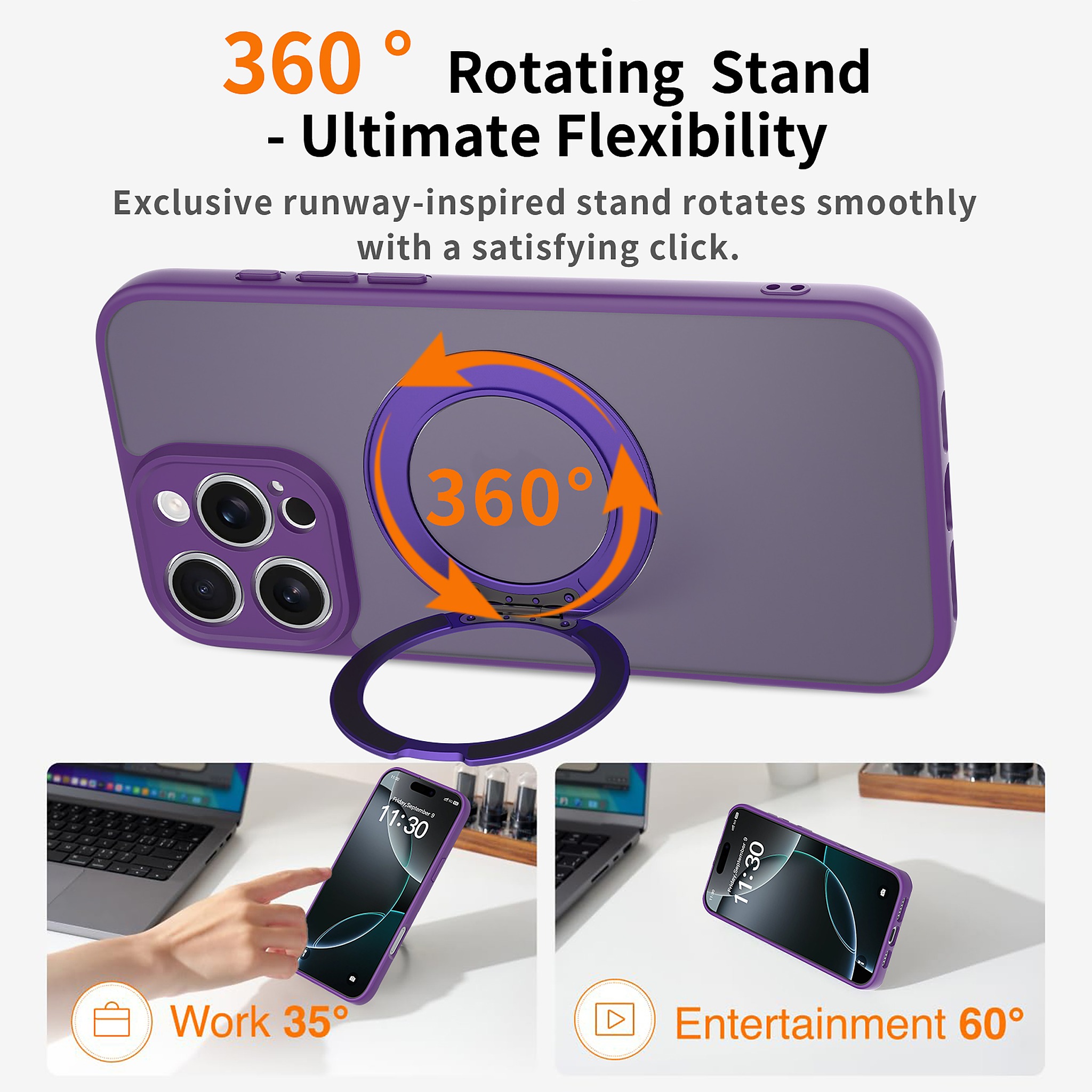 SendaFit Precise-Cutout Matte Skin-Feel 360° Stand Case for iPhone 16 Pro Max detail 14