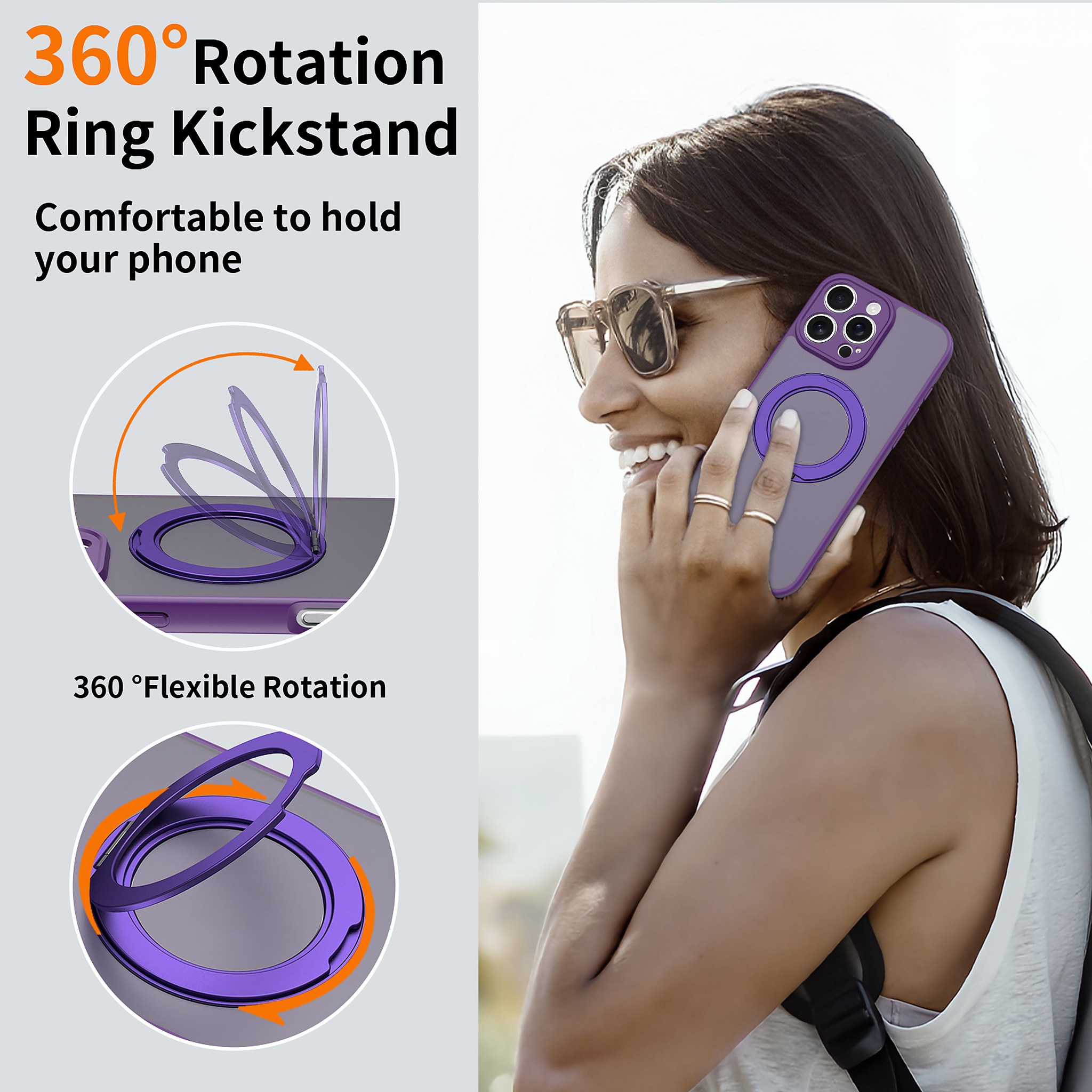 SendaFit Precise-Cutout Matte Skin-Feel 360° Stand Case for iPhone 16 Pro Max detail 9