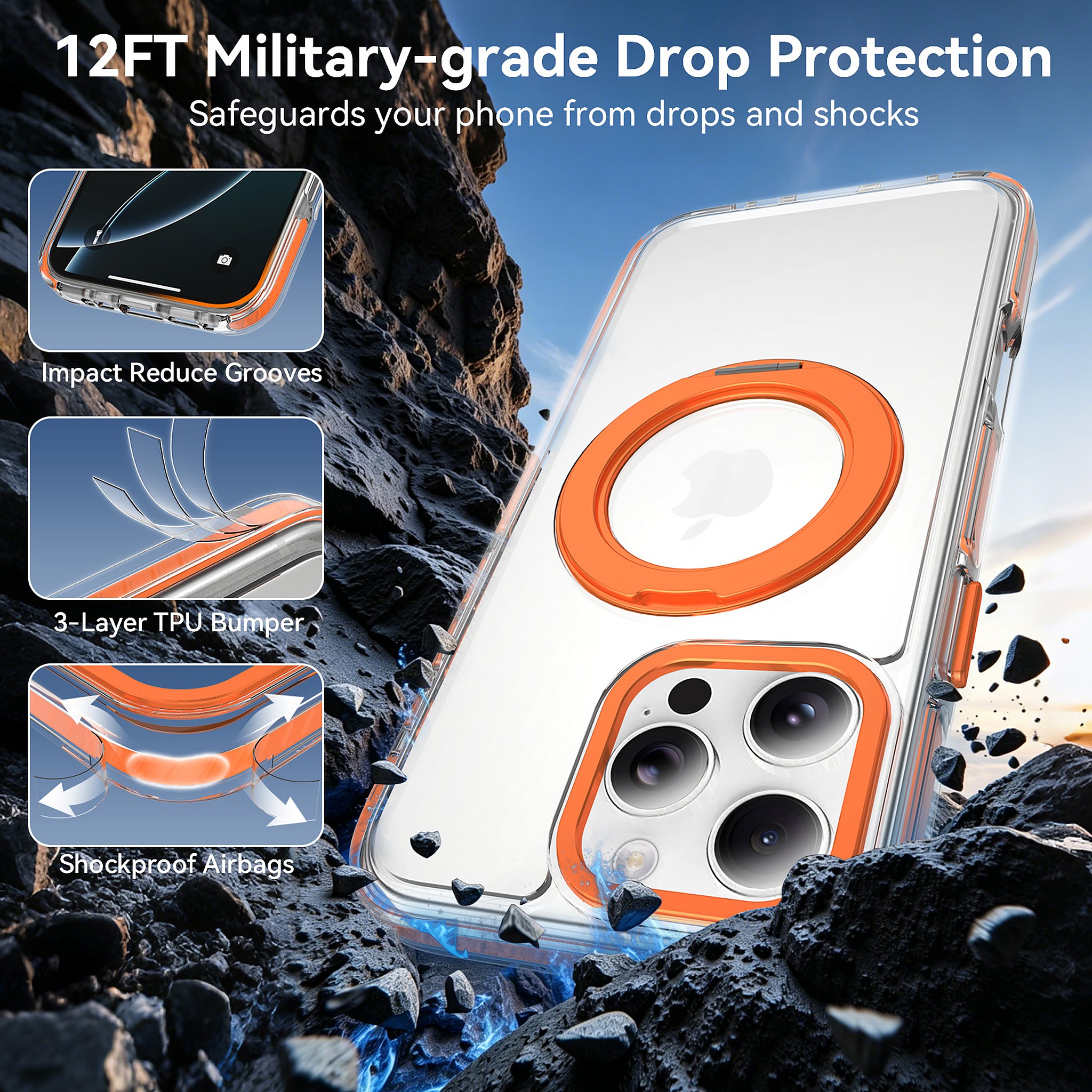 SendaFit Iridescent Clear 360° Stand Case for iPhone 16 Pro Max detail 13