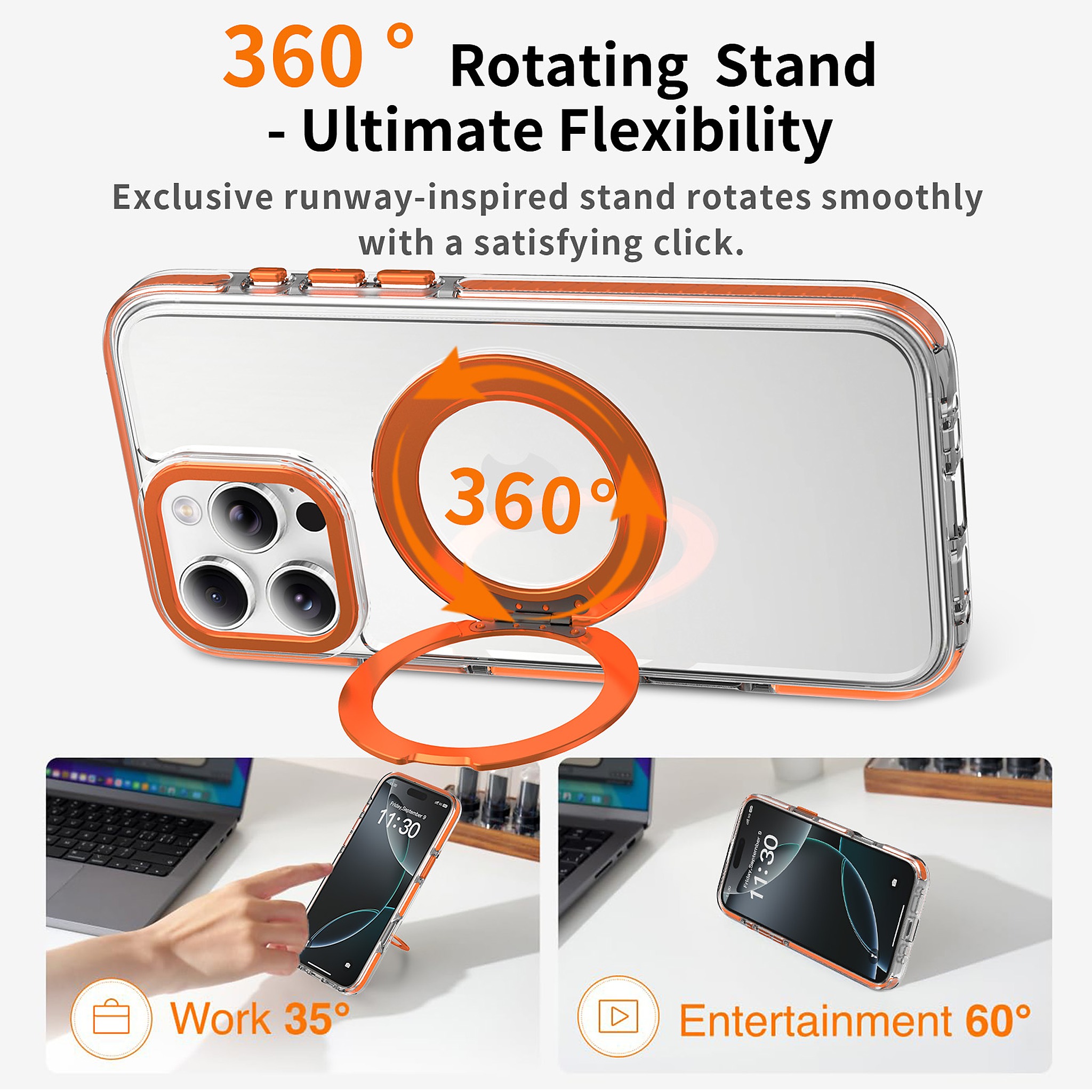 SendaFit Iridescent Clear 360° Stand Case for iPhone 16 Pro Max detail 14