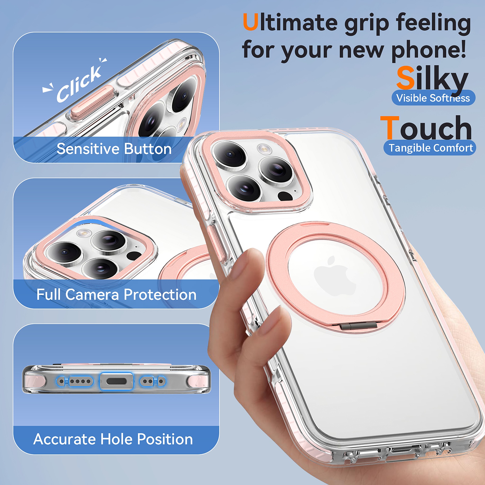 SendaFit Iridescent Clear 360° Stand Case for iPhone 16 Pro Max detail 17